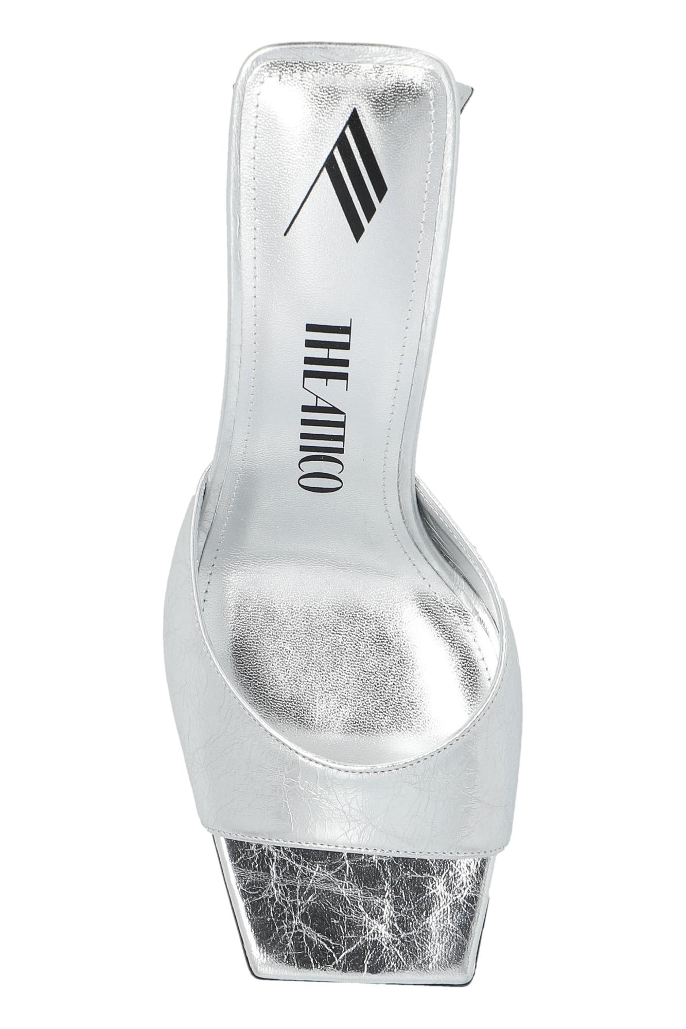 Shop Attico Heeled Slippers `mini Devon` In Silver