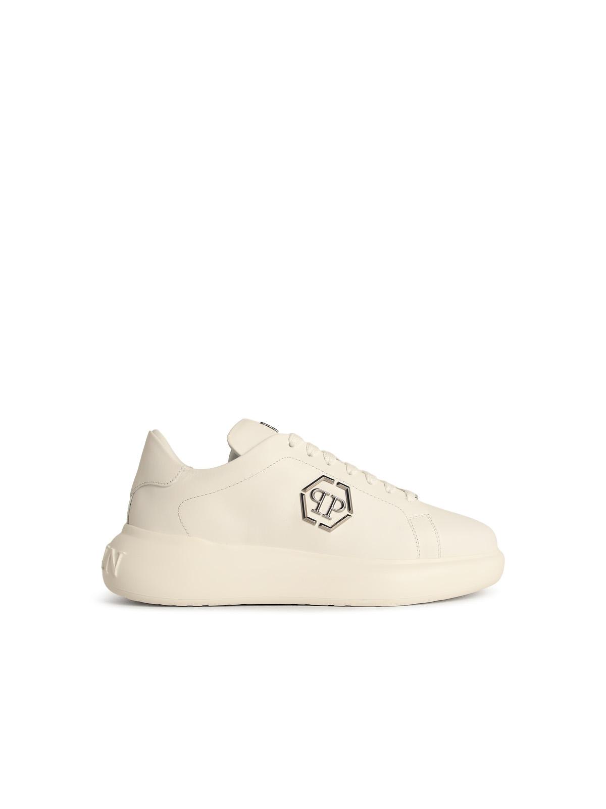 Philipp Plein Low Top New Basic Hexagon White Leather Sneakers In White