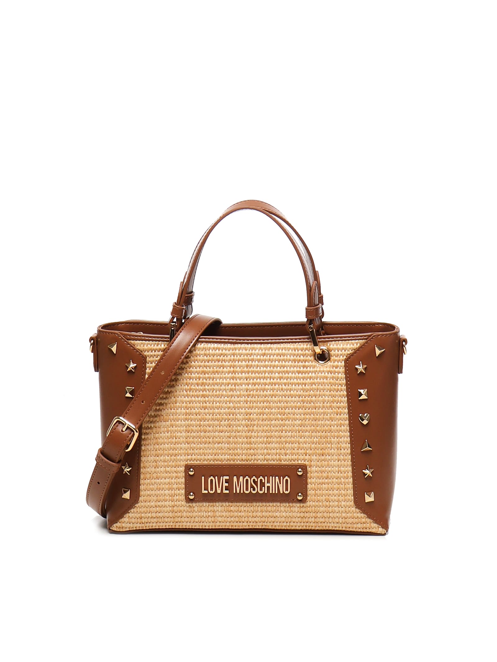 Raffia Tote Bag With Studs