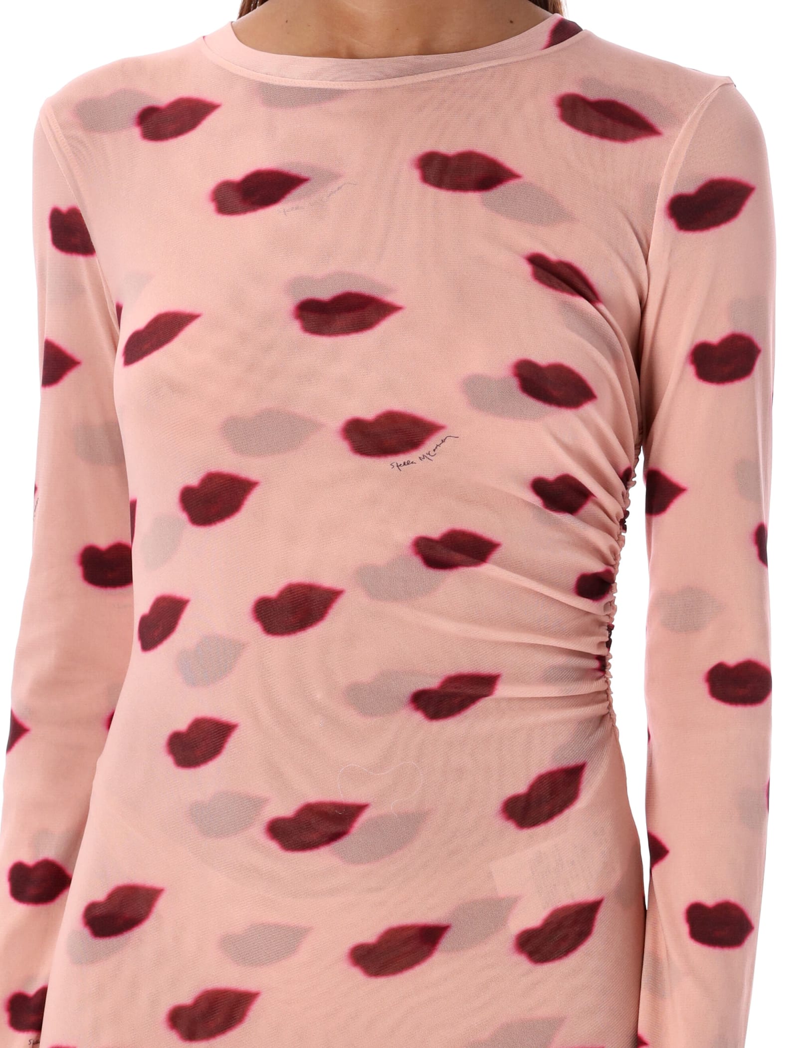 Shop Stella Mccartney Lips Print Long Dress In Dusty Rose