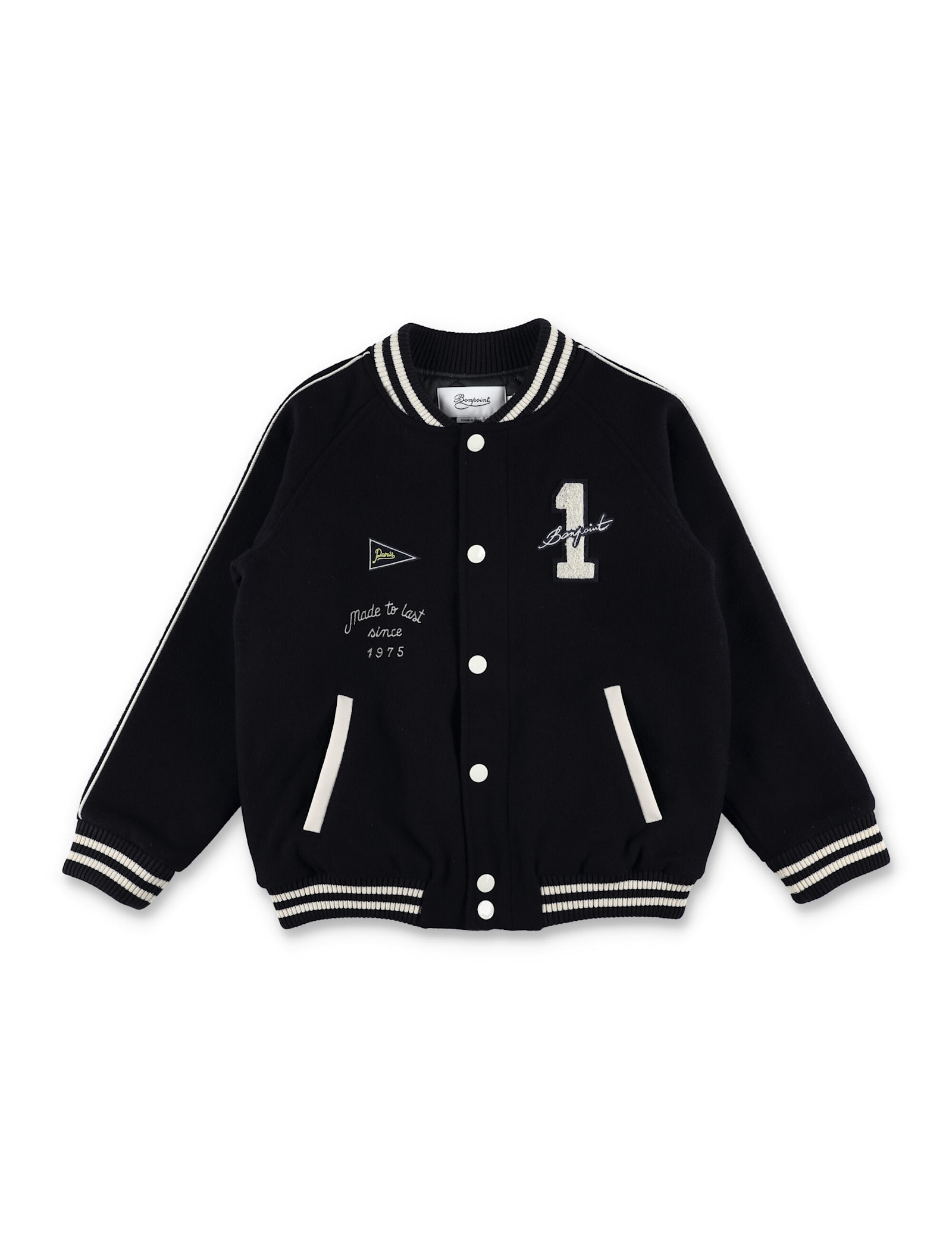 Bonpoint Virgin Wool-blend Varsity Jacket In Black