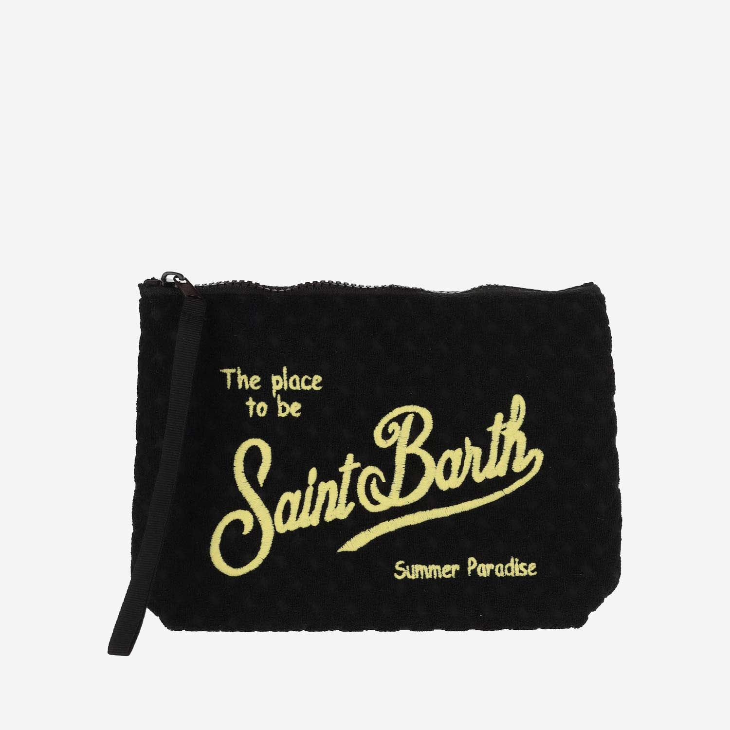 Shop Mc2 Saint Barth Fabric Clutch Bag With Logo In Black
