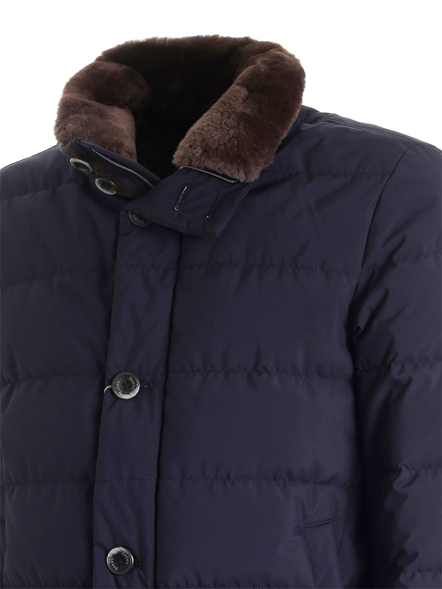 Shop Herno Fur Down Jacket In Blu