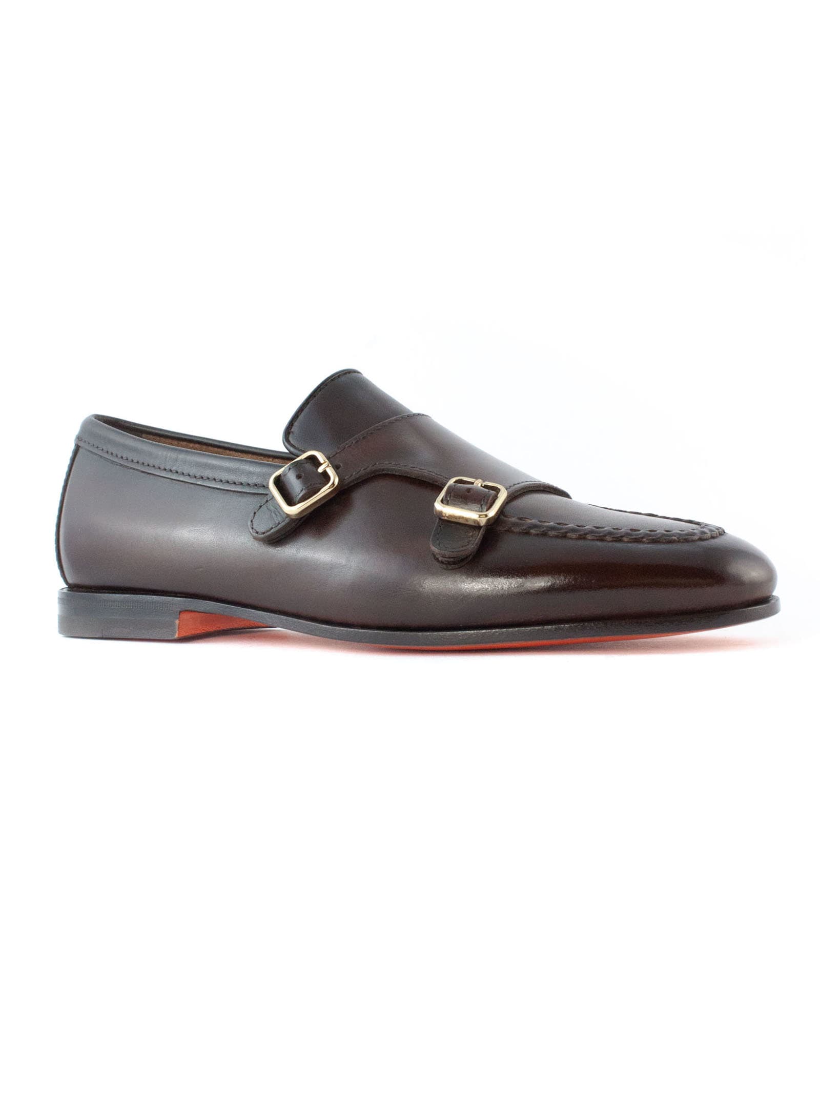 Shop Santoni Brown Leather Double-buckle Loafer