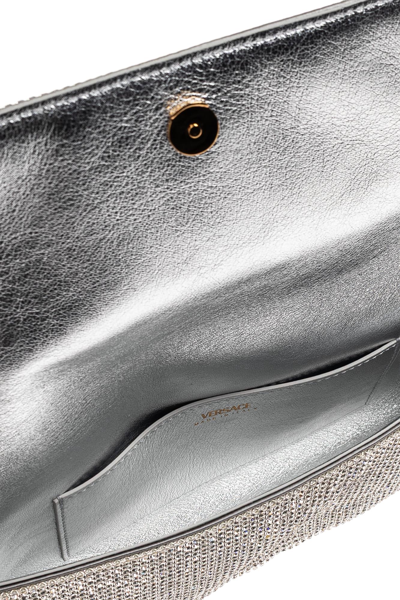 Versace Clutch With Shimmering Crystals In Silver