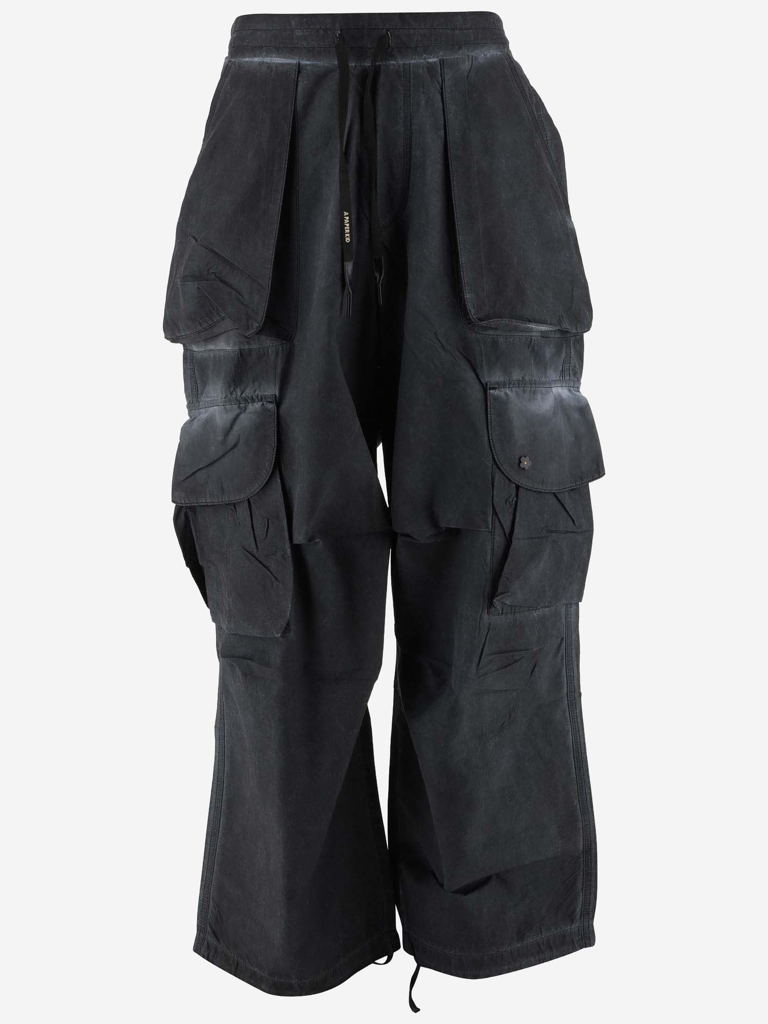 A Paper Kid Cotton Blend Cargo Trousers In Nero/black
