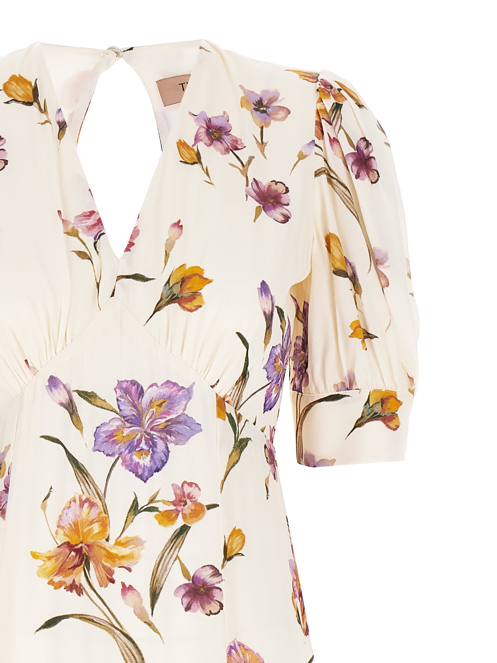 Twinset Floral-print Crepe Dress In White