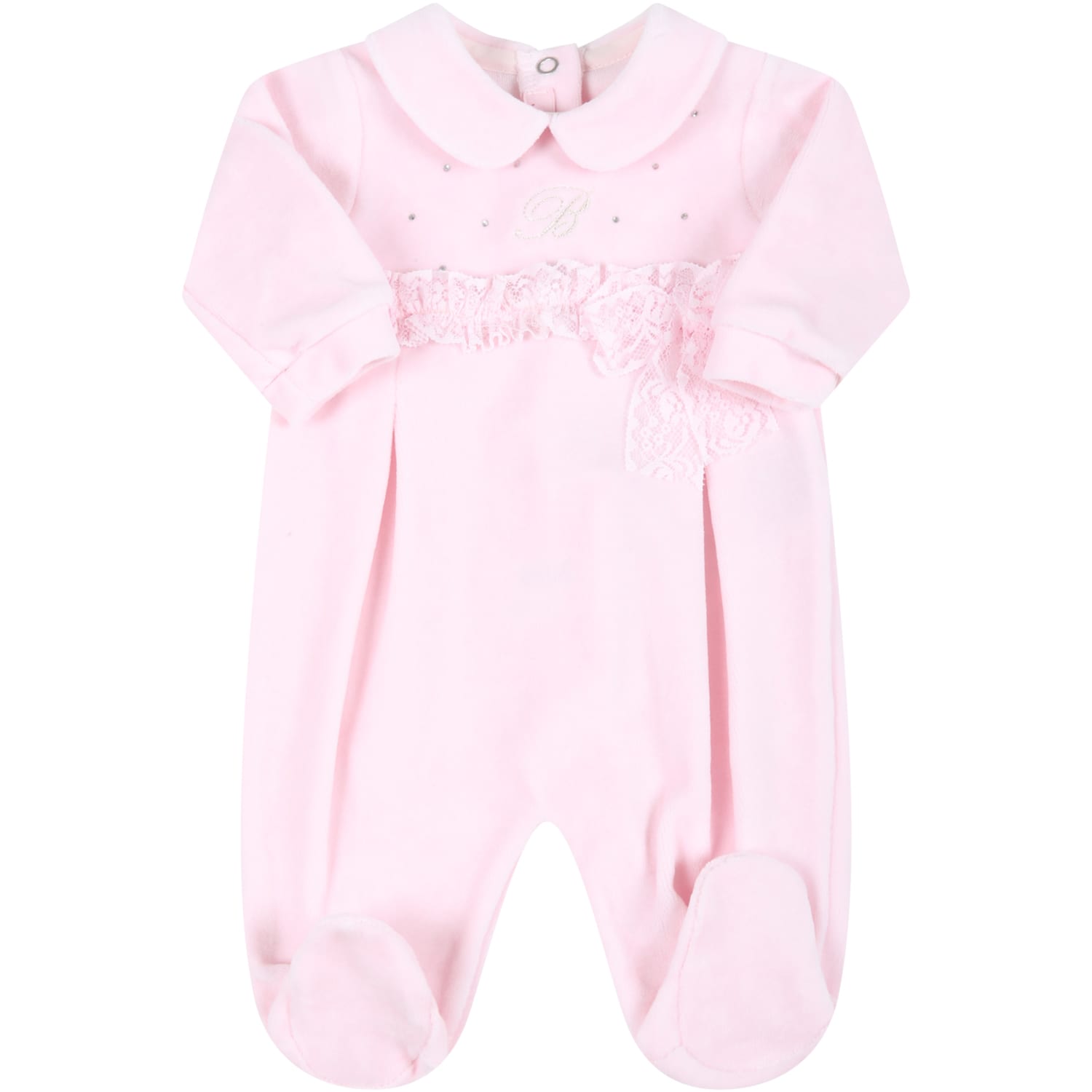 Blumarine Pink Babygrow For Baby Girl With Bow