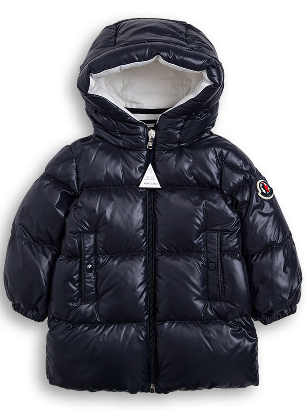 Moncler Blue Nylon Down Jacket With Logo Patch