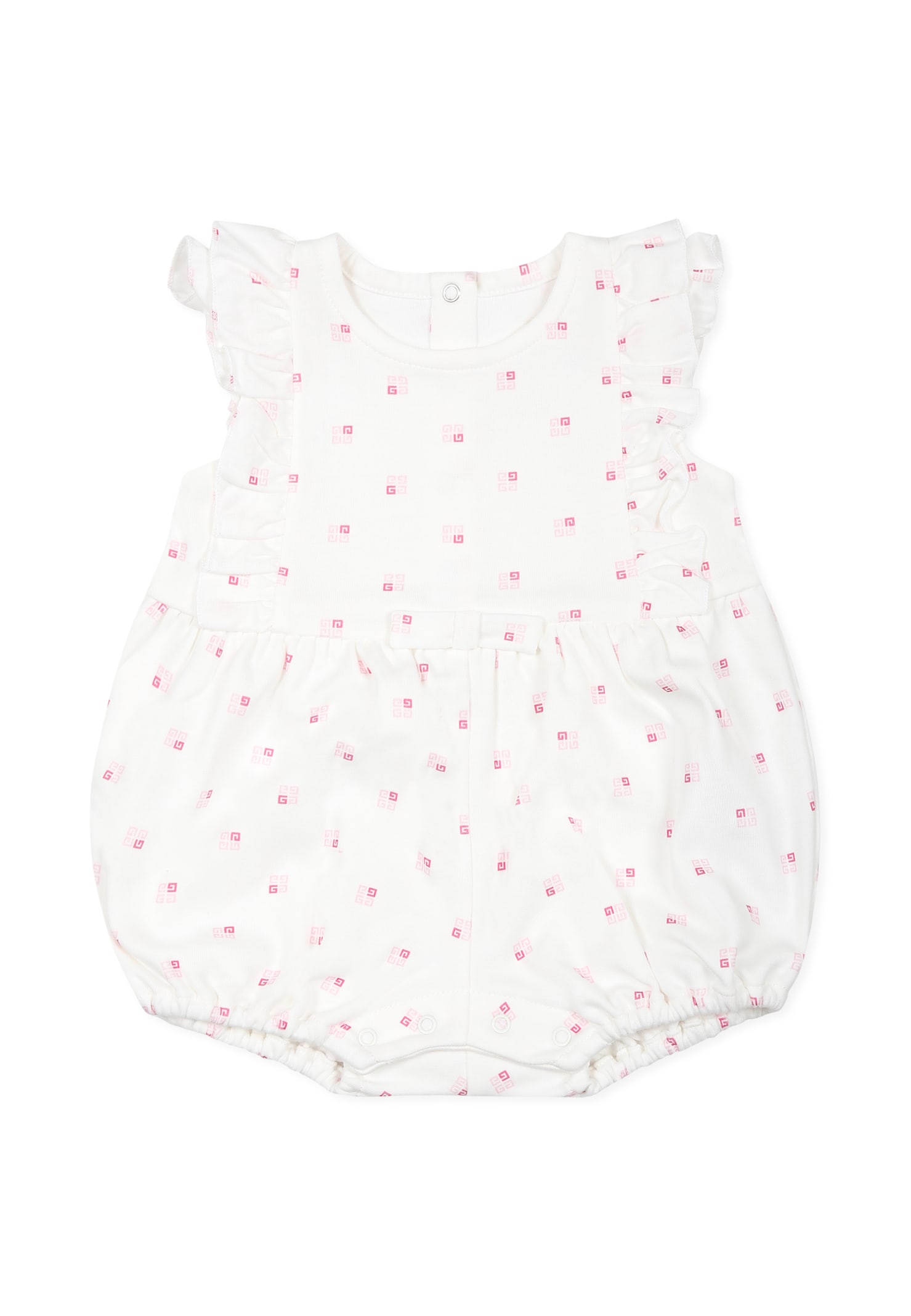Givenchy White Romper For Baby Girl With 4g Pattern In White