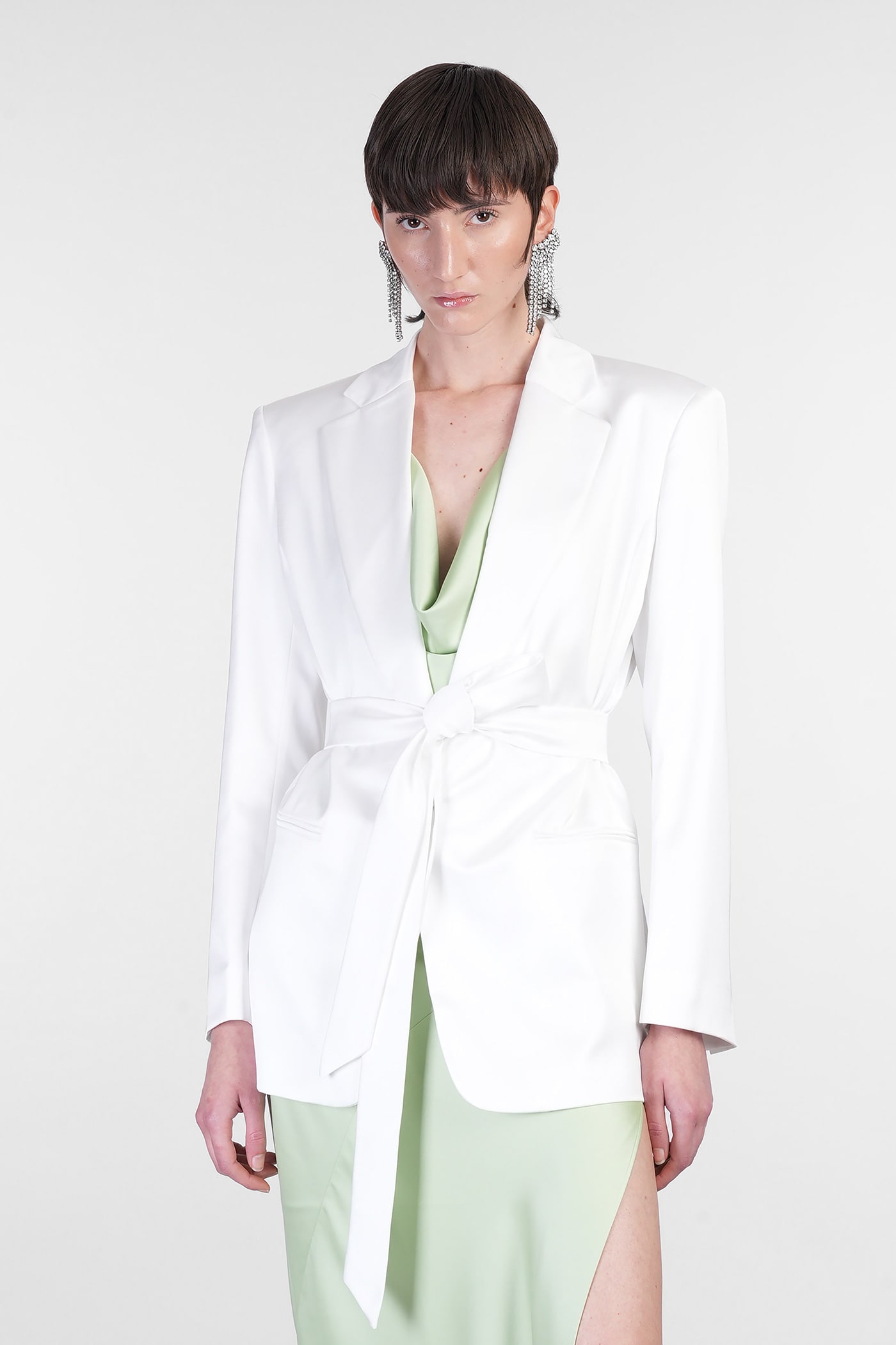 Guia With Belt Blazer In White Polyester