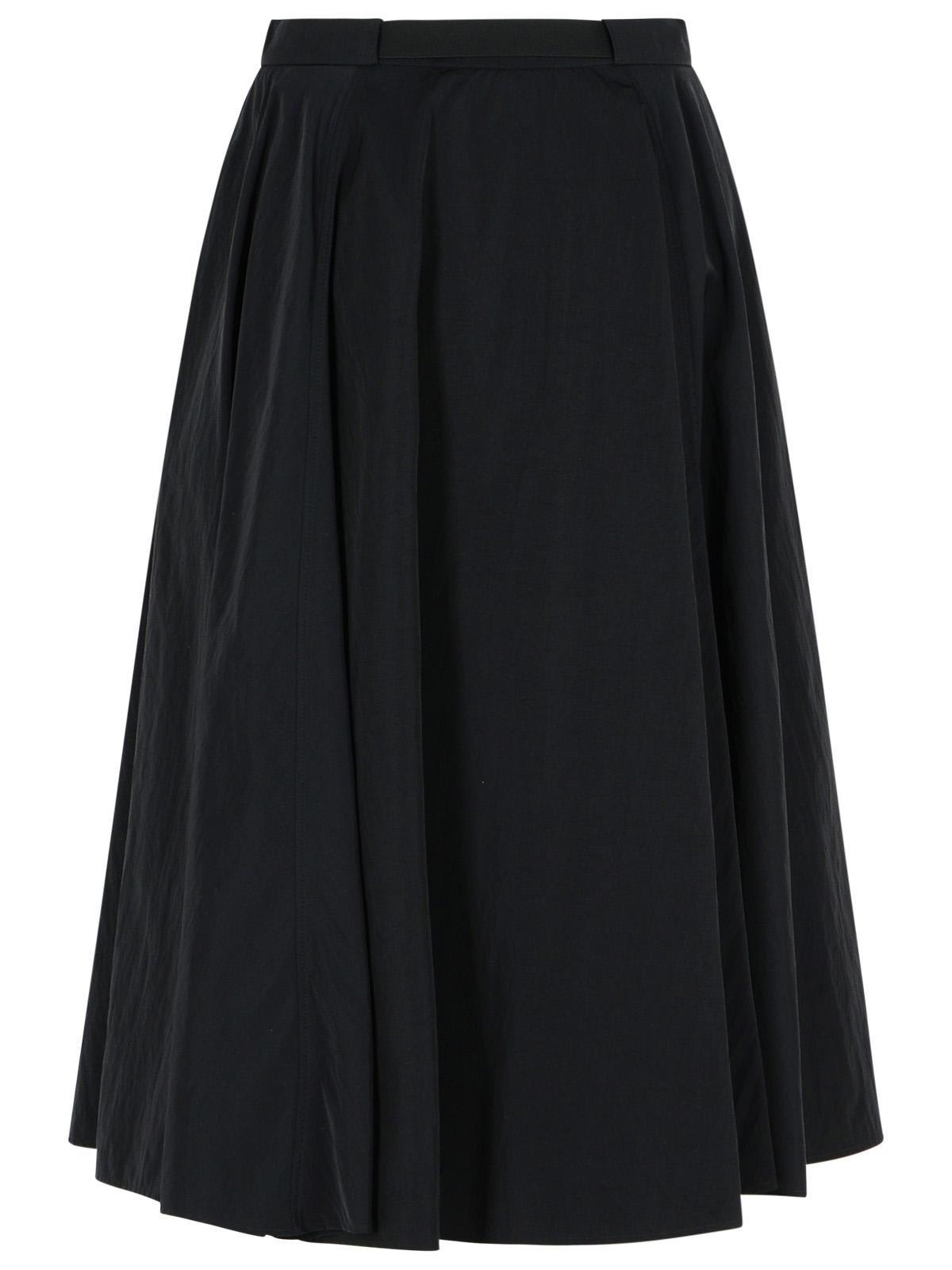 Moncler Flowing Black Maxi Skirt With Belted Waist In Black