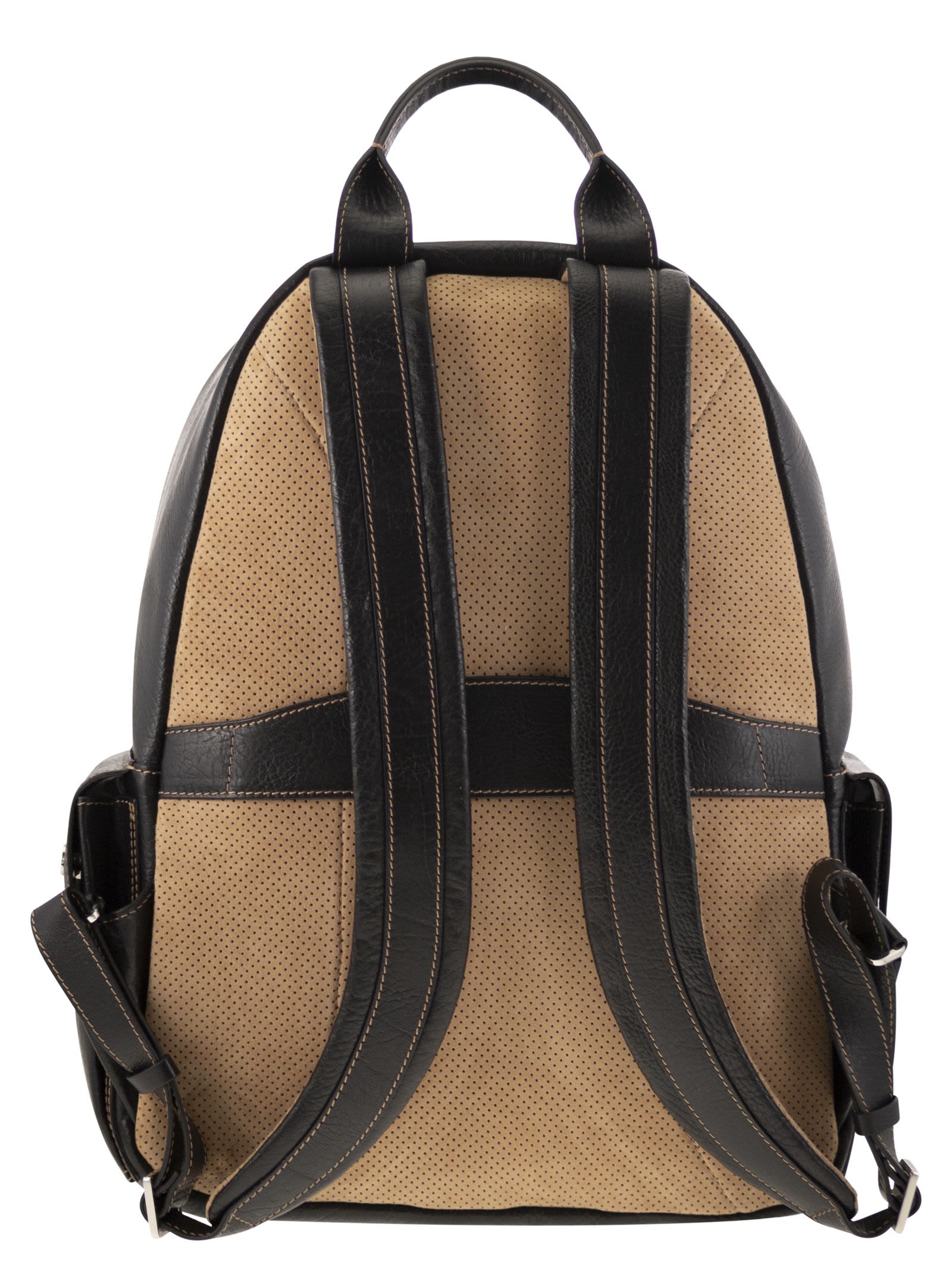 Shop Brunello Cucinelli Calfskin Backpack With Grain In Black