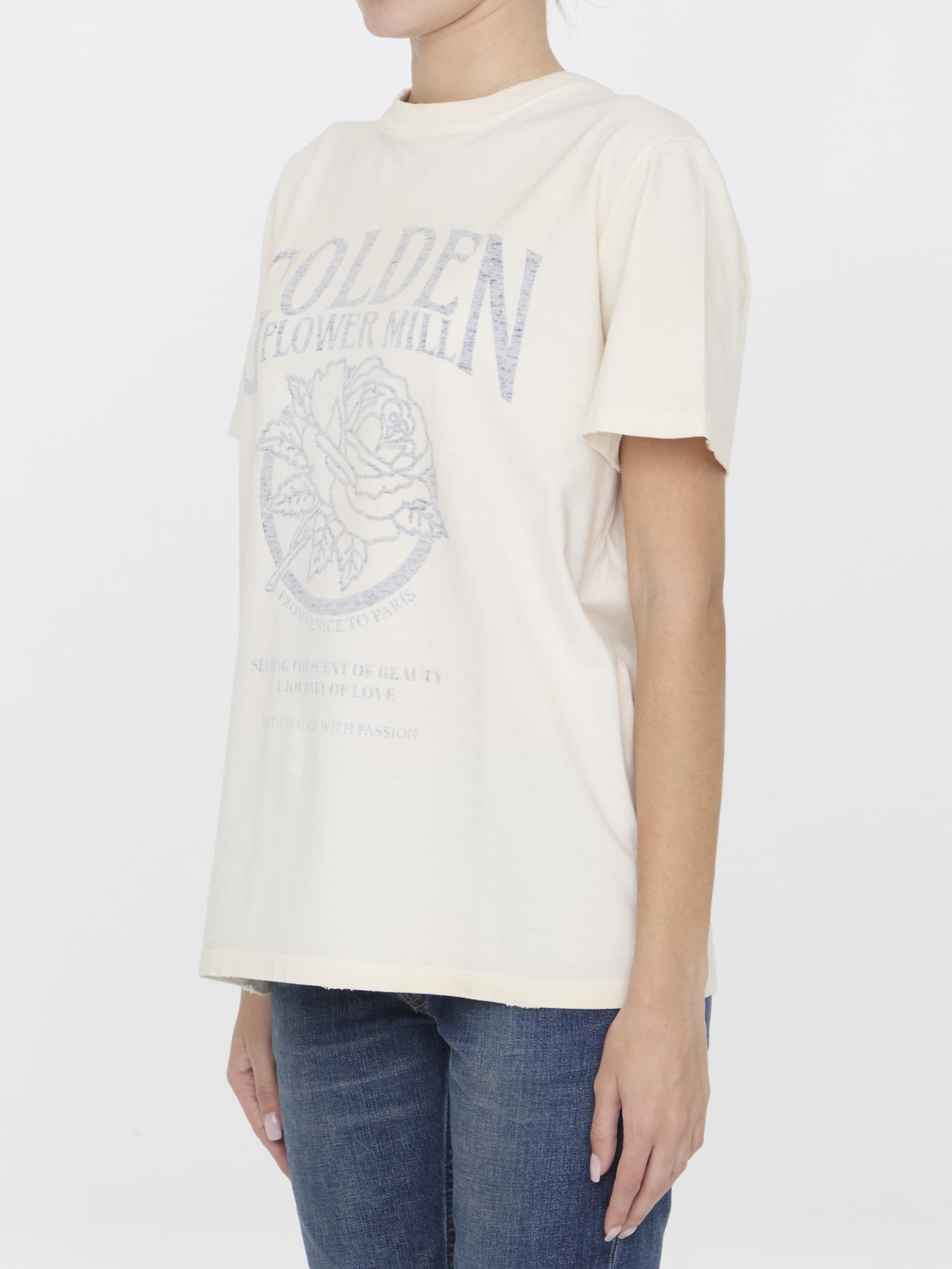 Shop Golden Goose Printed T-shirt In Cream