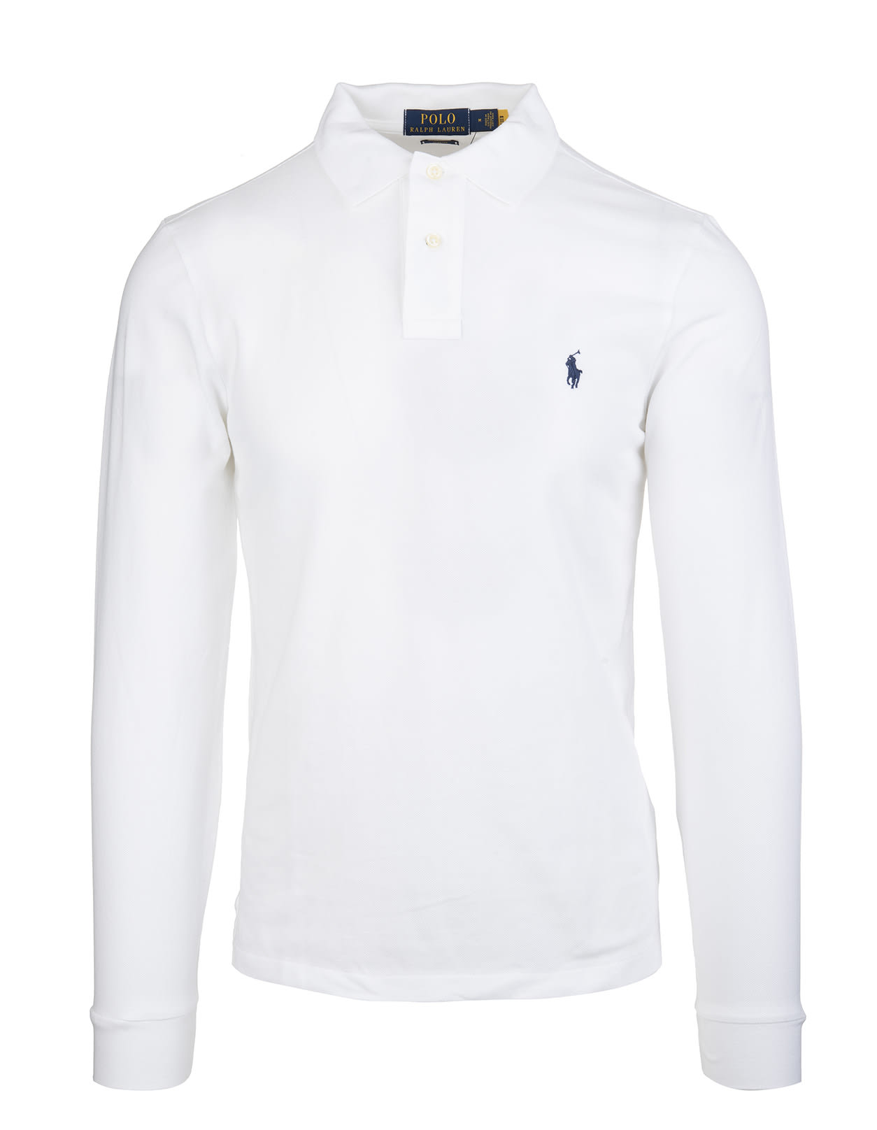 Ralph Lauren Man White Long Sleeve Polo With Blue Pony