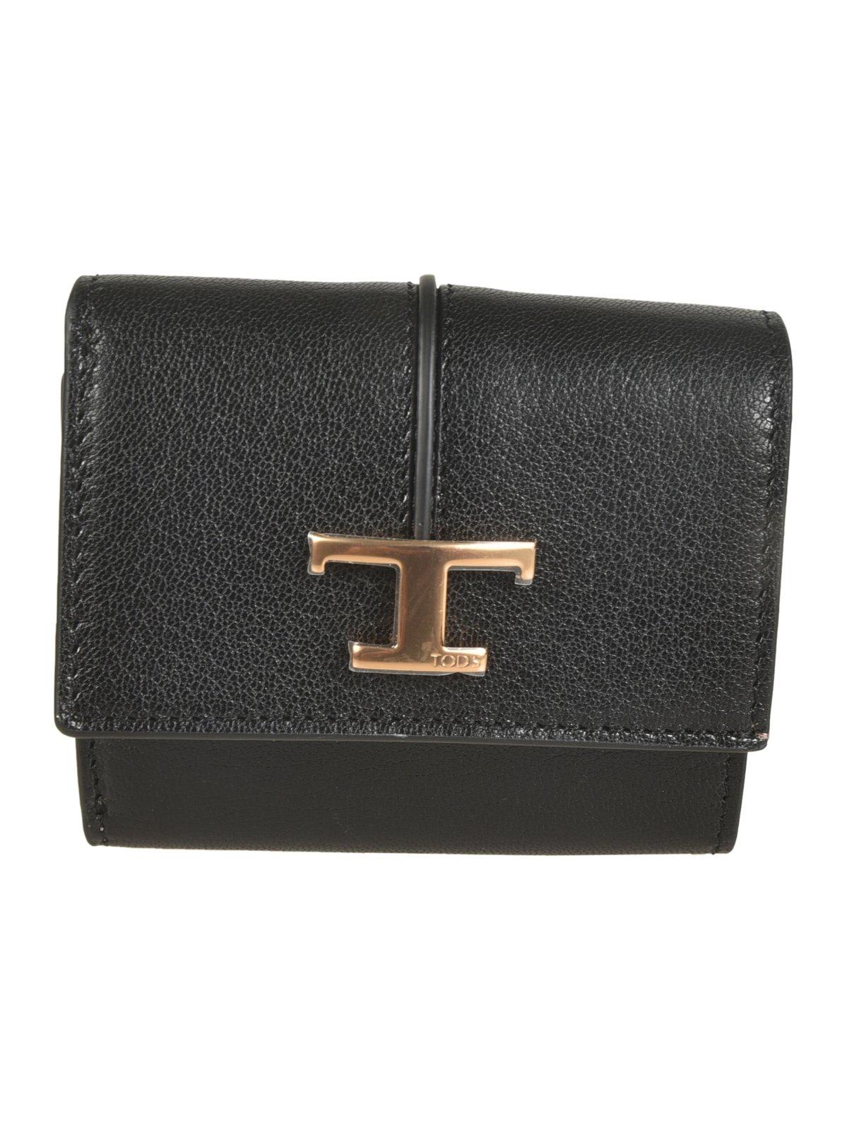 Shop Tod's T Timeless Tri-fold Wallet In Black