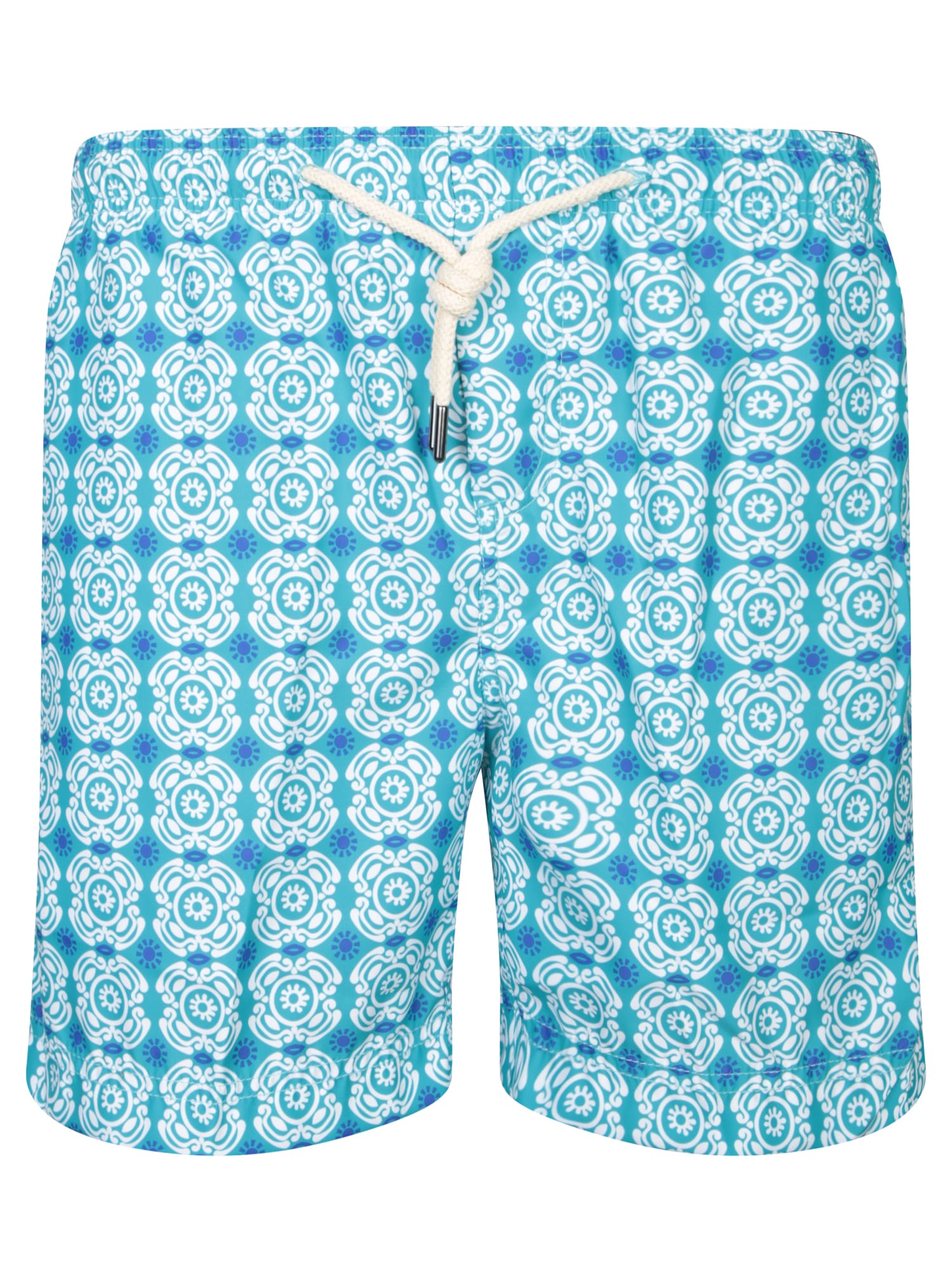 Patterned Blue And White Boxer Swim Shorts