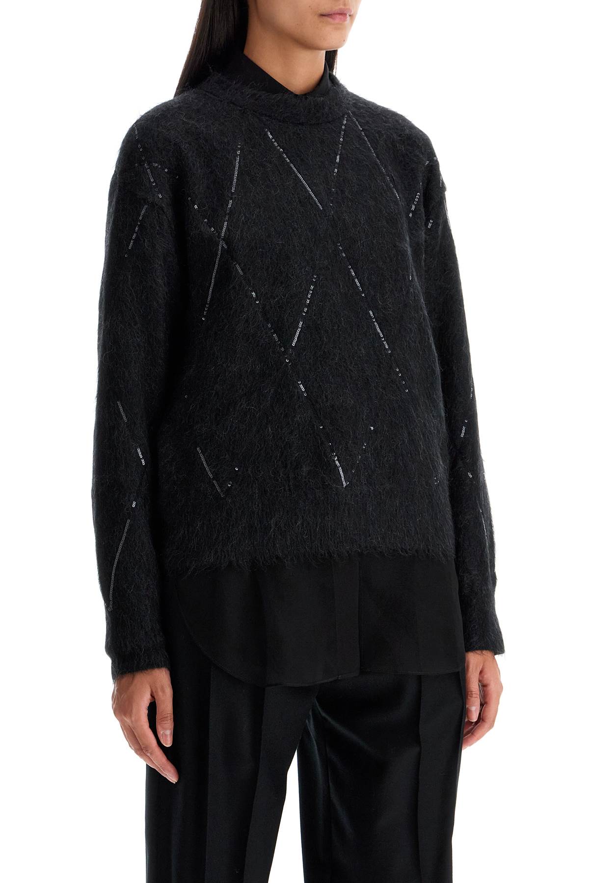 Brunello Cucinelli Pullover Con Dazzling Argyle Embroidery In Anthracite