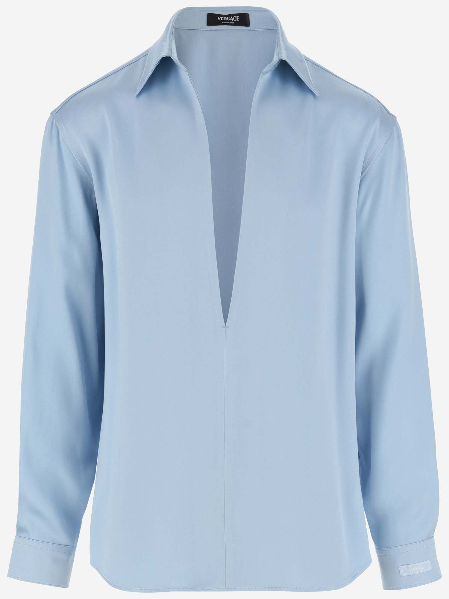 Shop Versace Viscose Blend Shirt In Blue