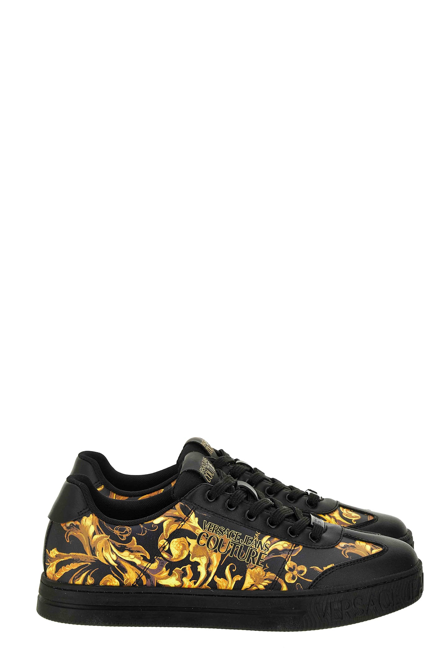 Versace Jeans Couture Baroque-print Sneakers In Black