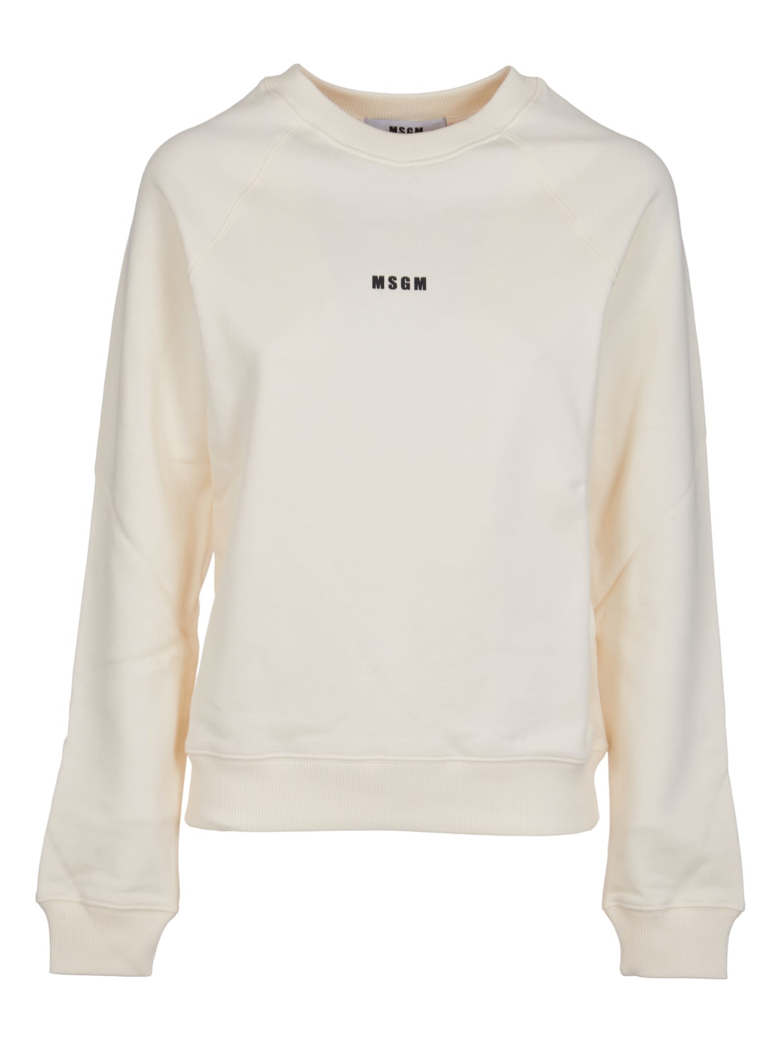 Shop Msgm Chest Logo Rib Trim Sweatshirt In Off White