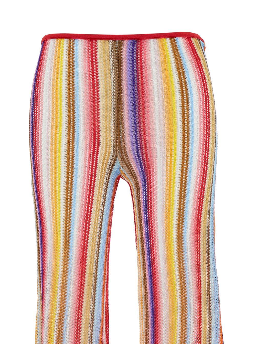 Shop Missoni Striped Crochet Flared Trousers In Red
