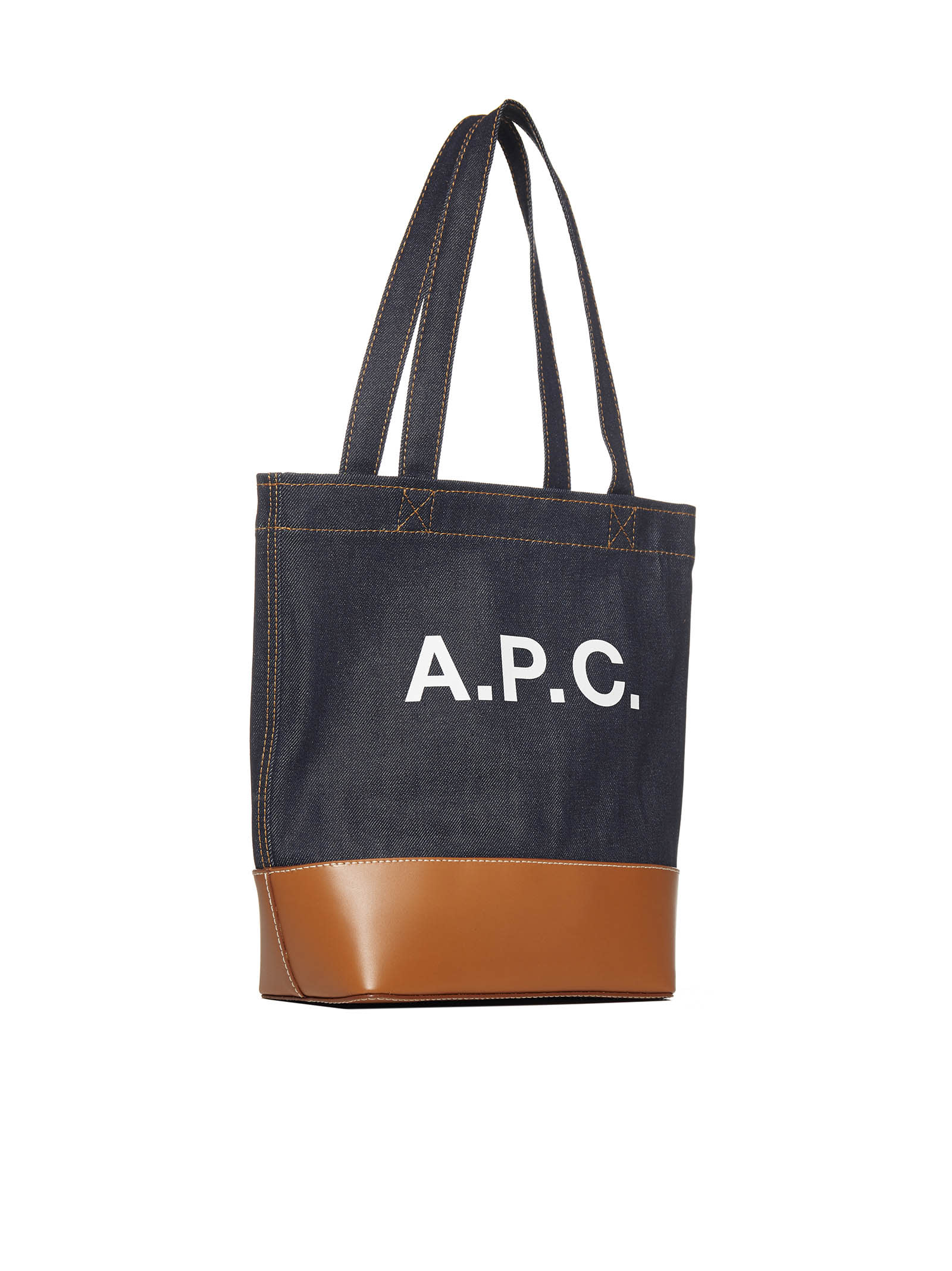 Apc A.p.c. A.p.c Woman Fabric And Leather Tote Bag With Print In Brown