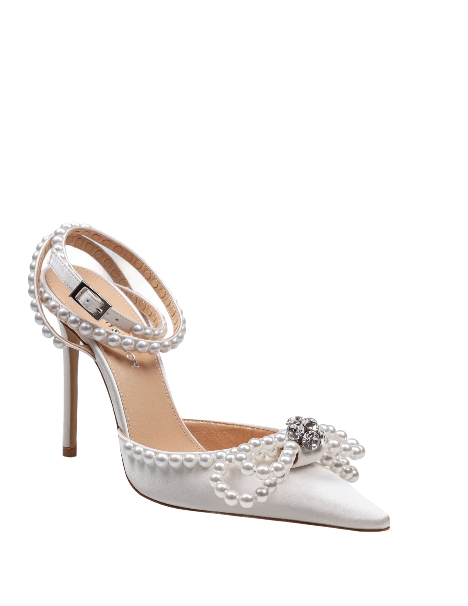 Mach &amp; Mach Satin Double Decollete With Pearl Bow In White