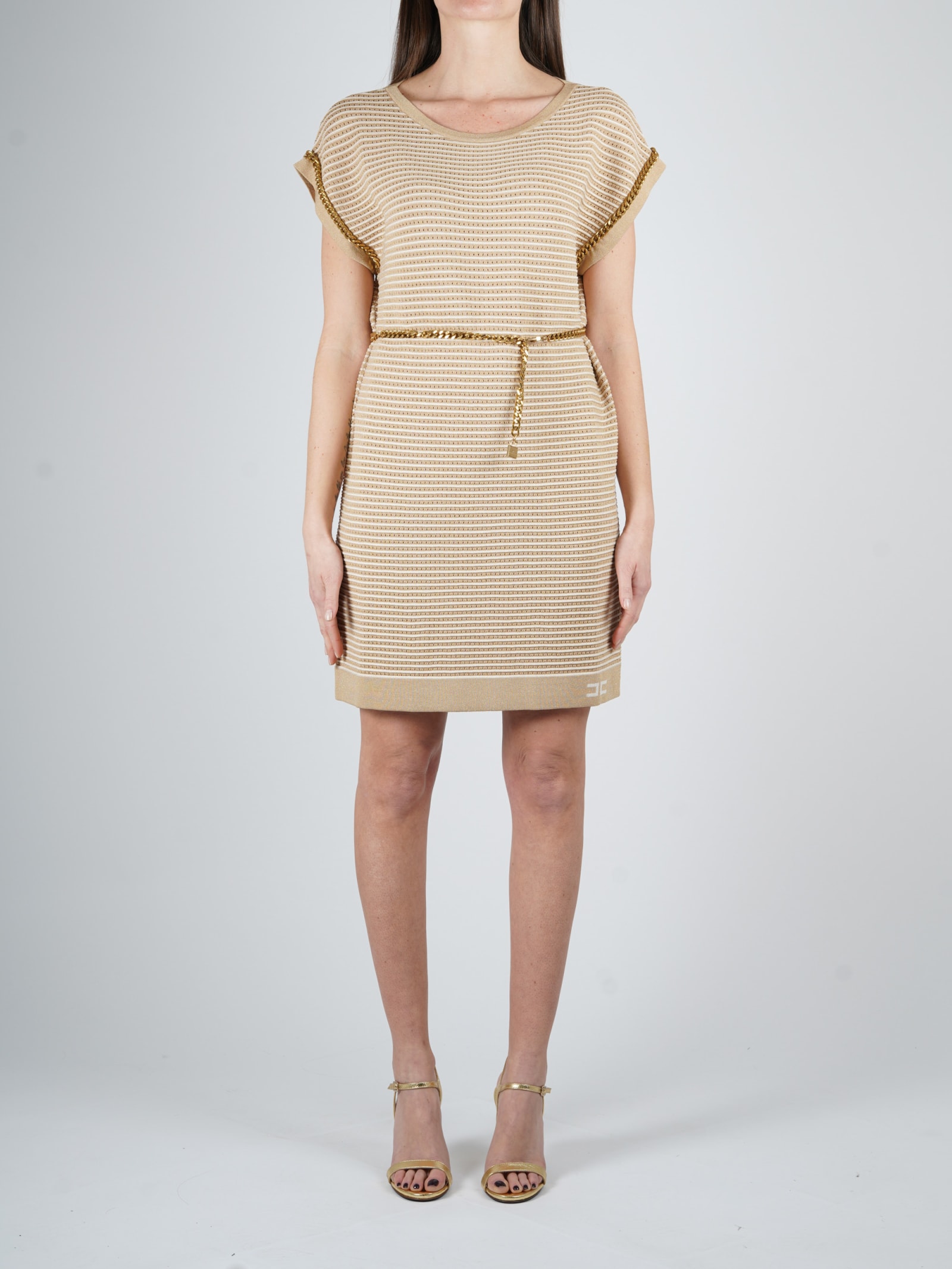 Elisabetta Franchi Crochet With Metallic Belt Dress