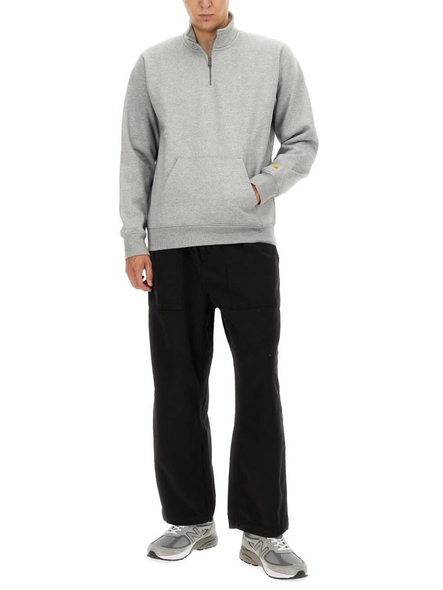 Carhartt Half Zipper Sweatshirt Ribbed Cuffs In Grey