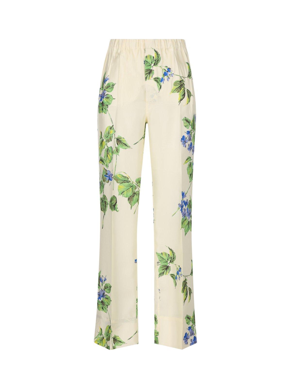 Shop Prada Floral-printed Elasticated Waistband Trousers In White