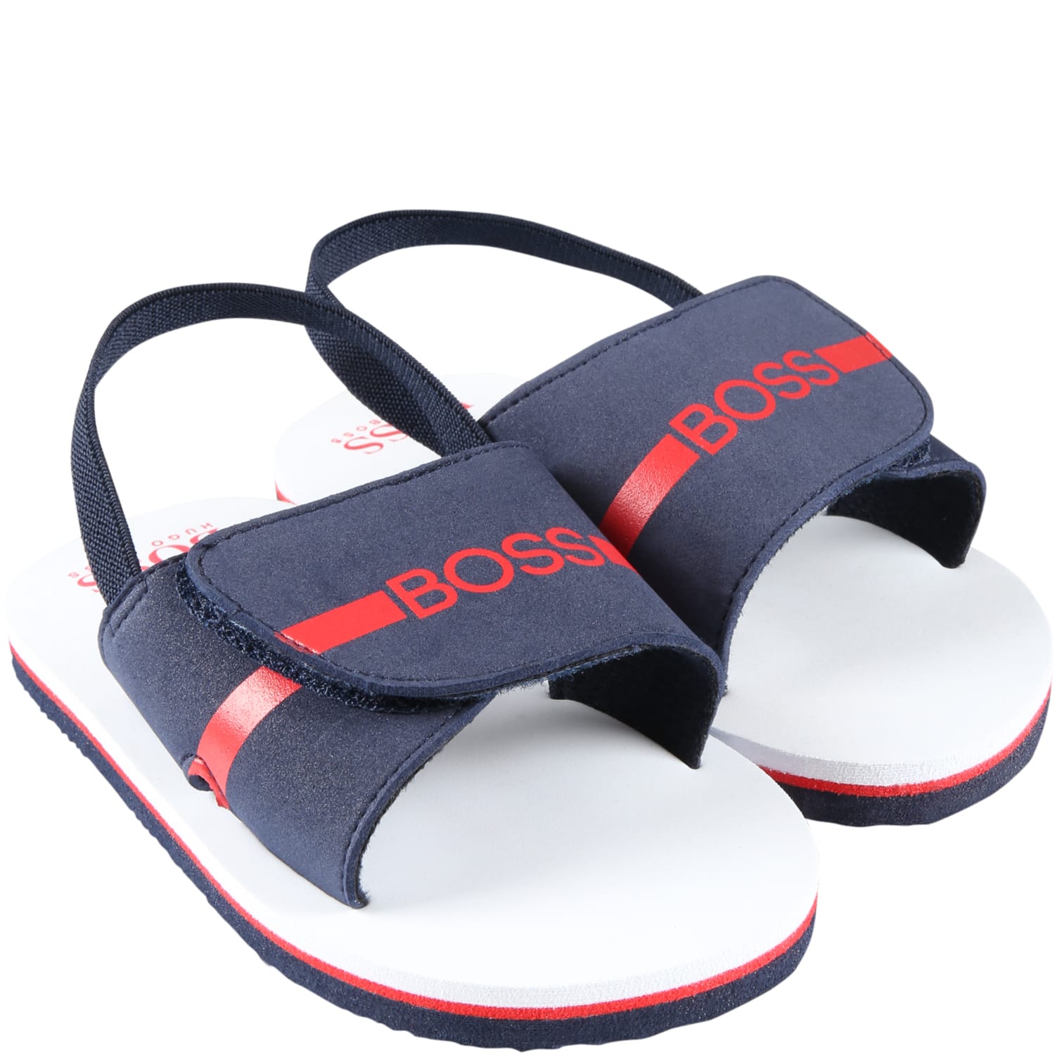 Shop Hugo Boss Blue Sandals For Boy With Red Logo