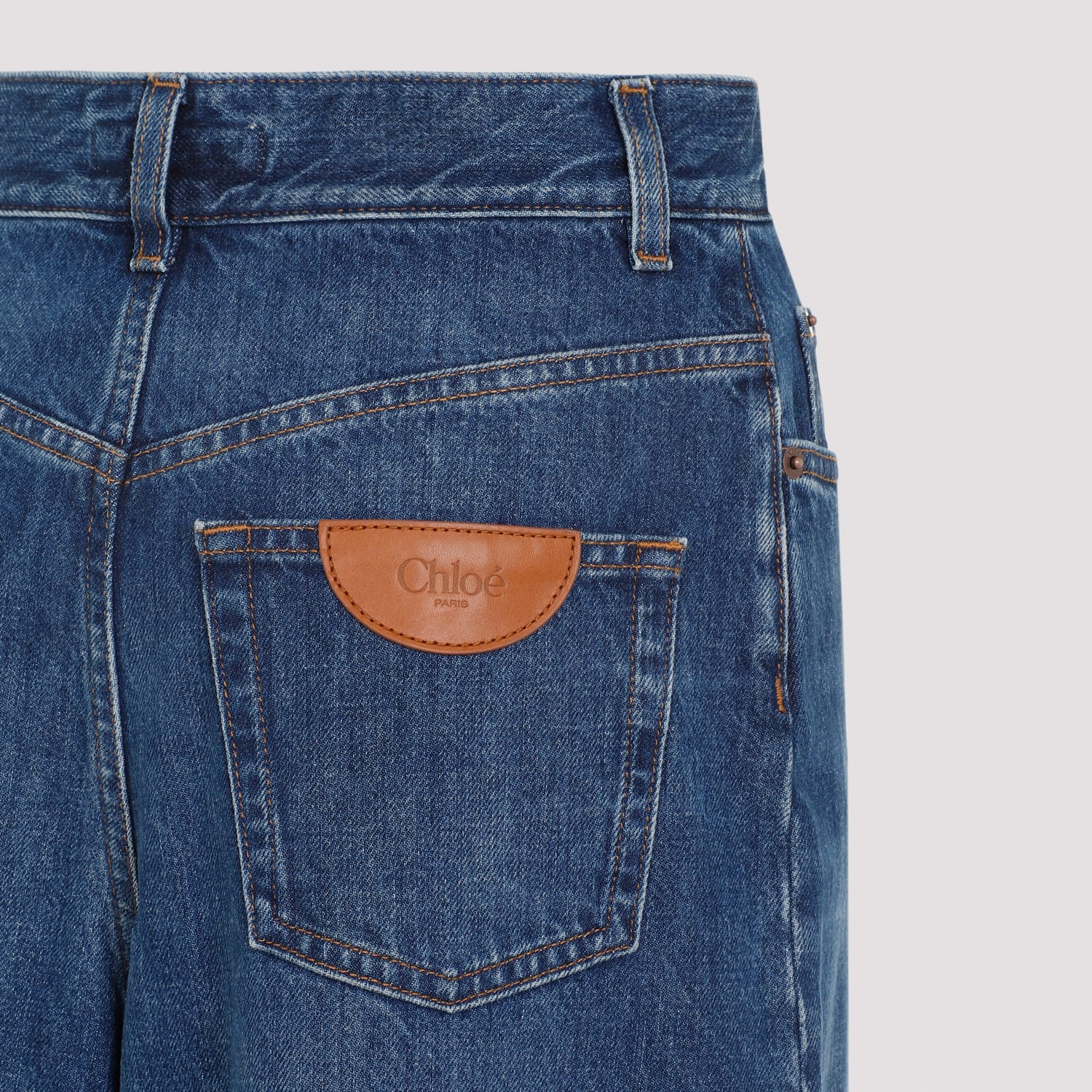 Chloé Blue High Waisted Jeans With Wide Leg And Logo Patch On The Rear In Denim Woman In Blue