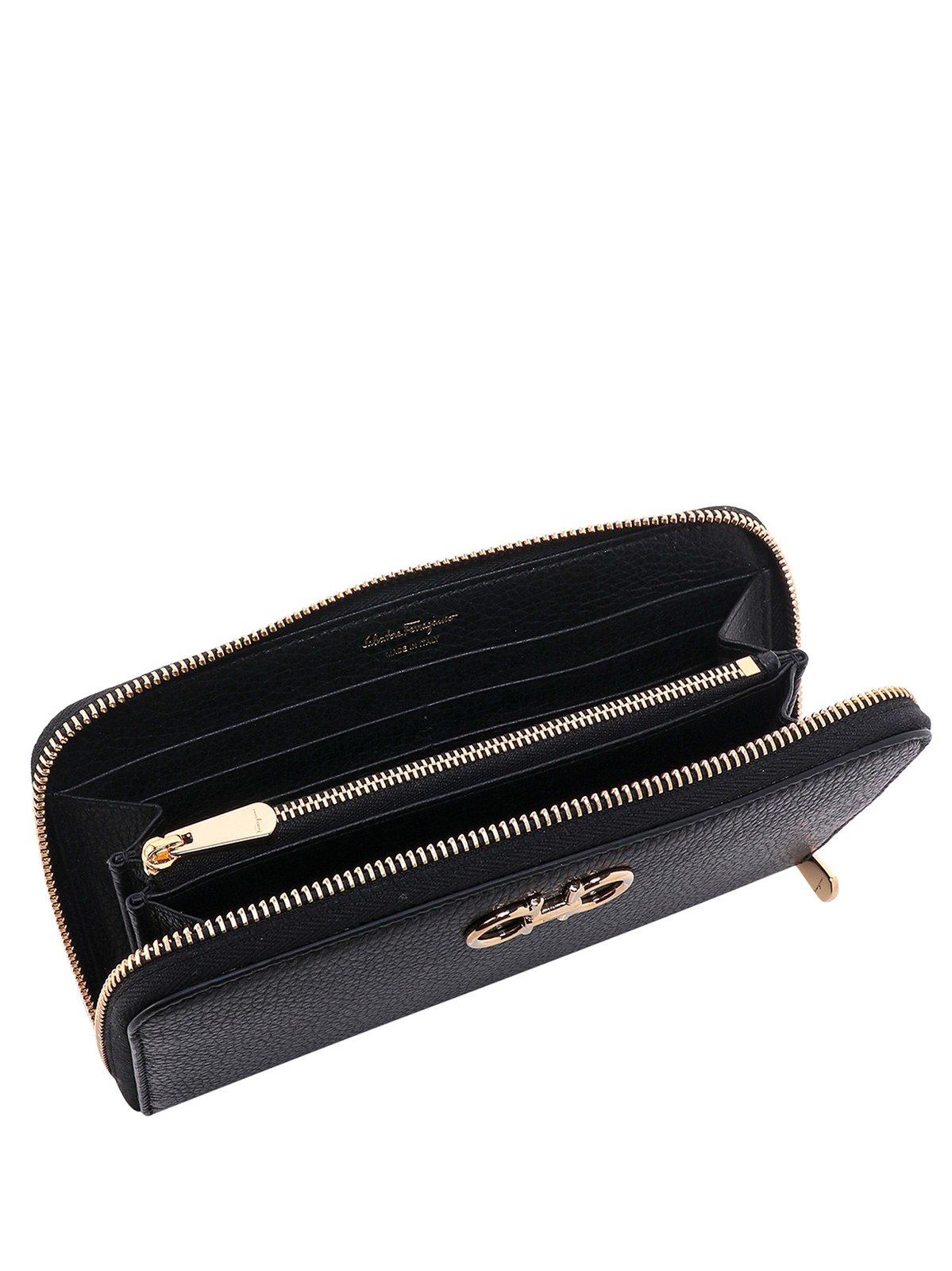 Shop Ferragamo Gancini Continental Wallet In Black