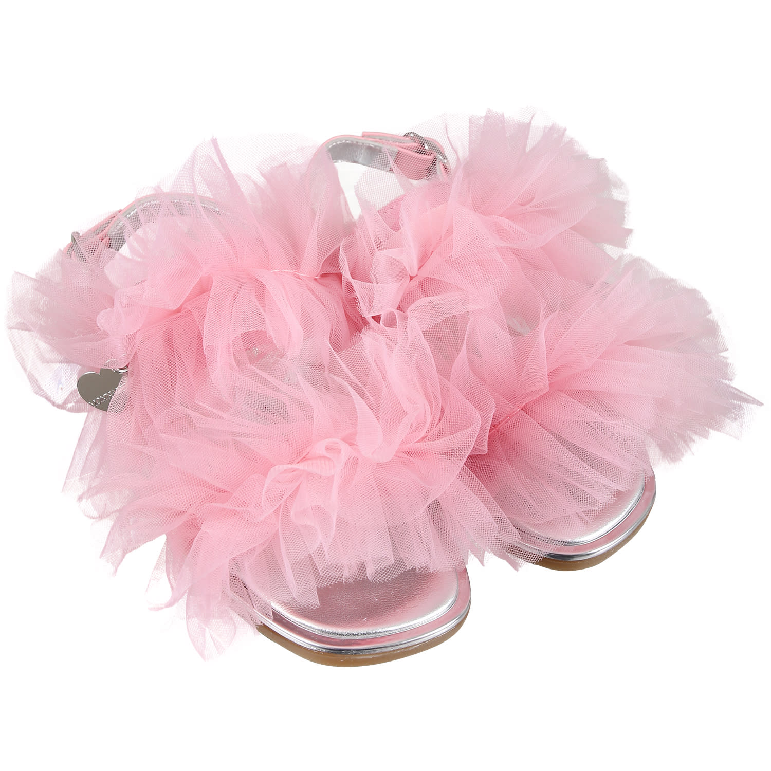 MONNALISA PINK SANDALS FOR GIRL WITH TULLE 