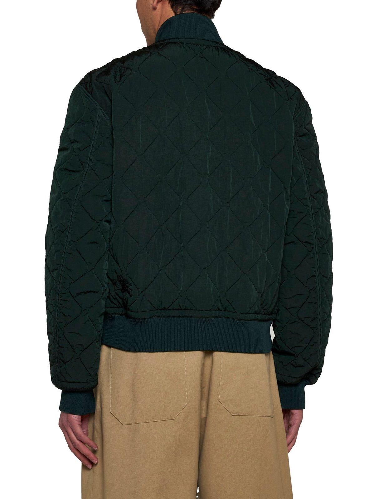 Shop Burberry Long Sleeved Quilted Zip-up Bomber Jacket In Ivy