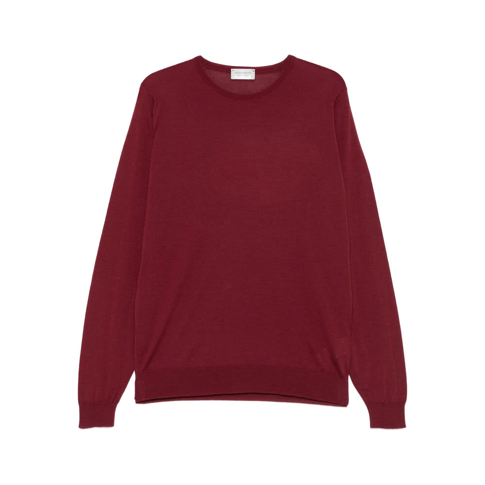 John Smedley Long Sleeve Ribbed Cuff Round Neck Sweater In Burgundy