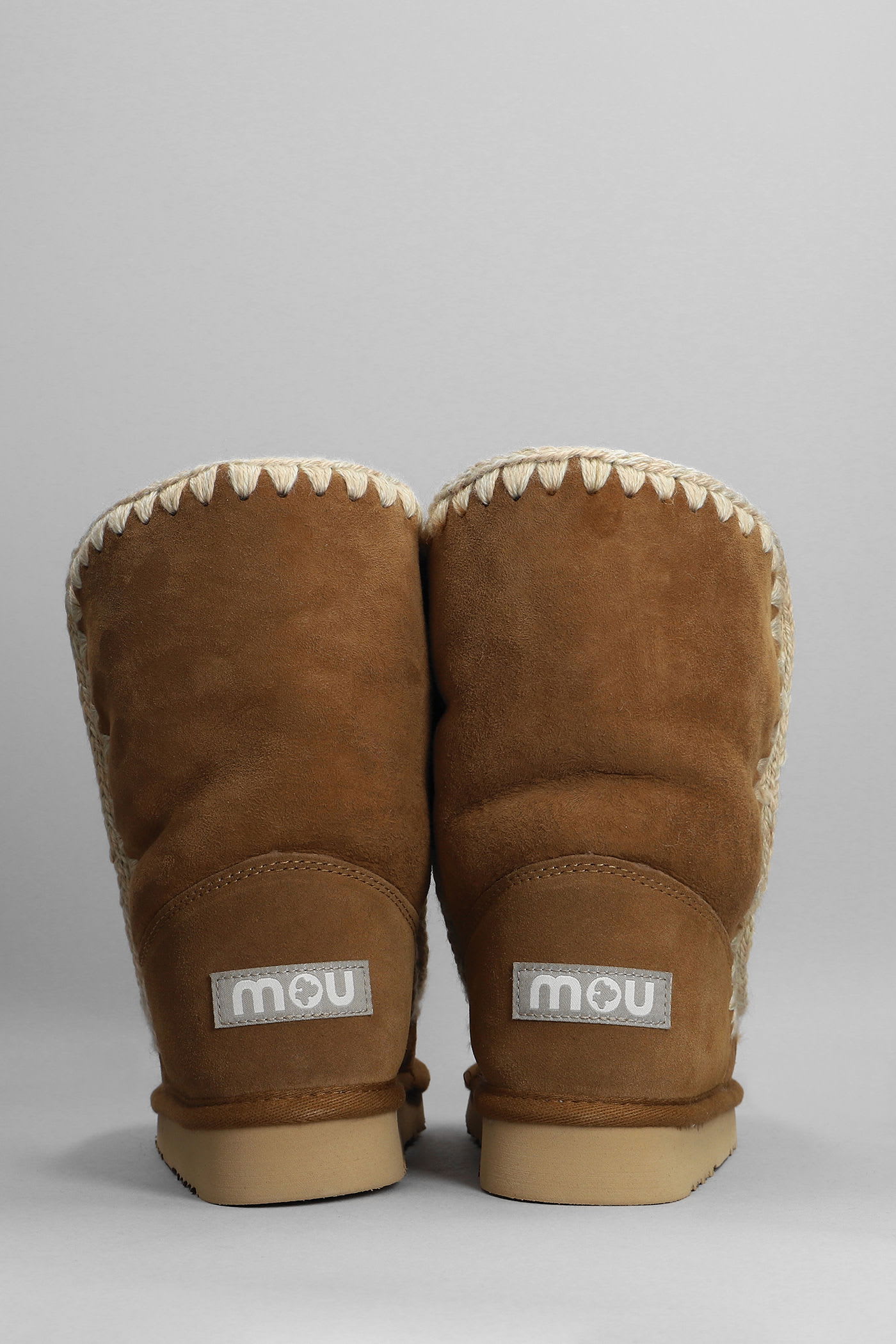 Mou Eskimo 24 Low Heels Ankle Boots In Leather Color Suede In Brown