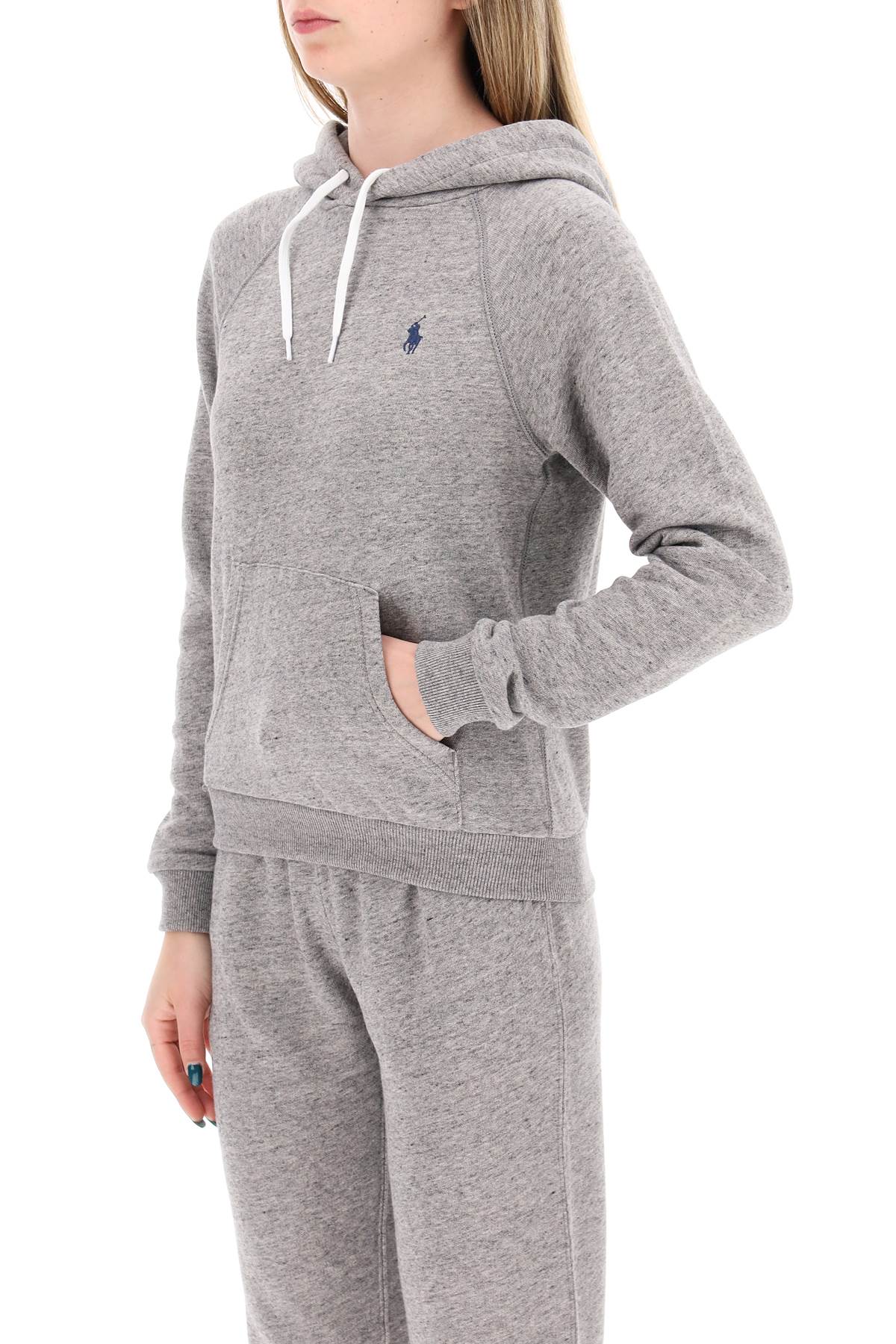 Polo Ralph Lauren Grey Hoodie With Drawstring Hood And Pony Embroidery On The Front In Cotton Blend Woman In Dark Vintage Heather (grey)