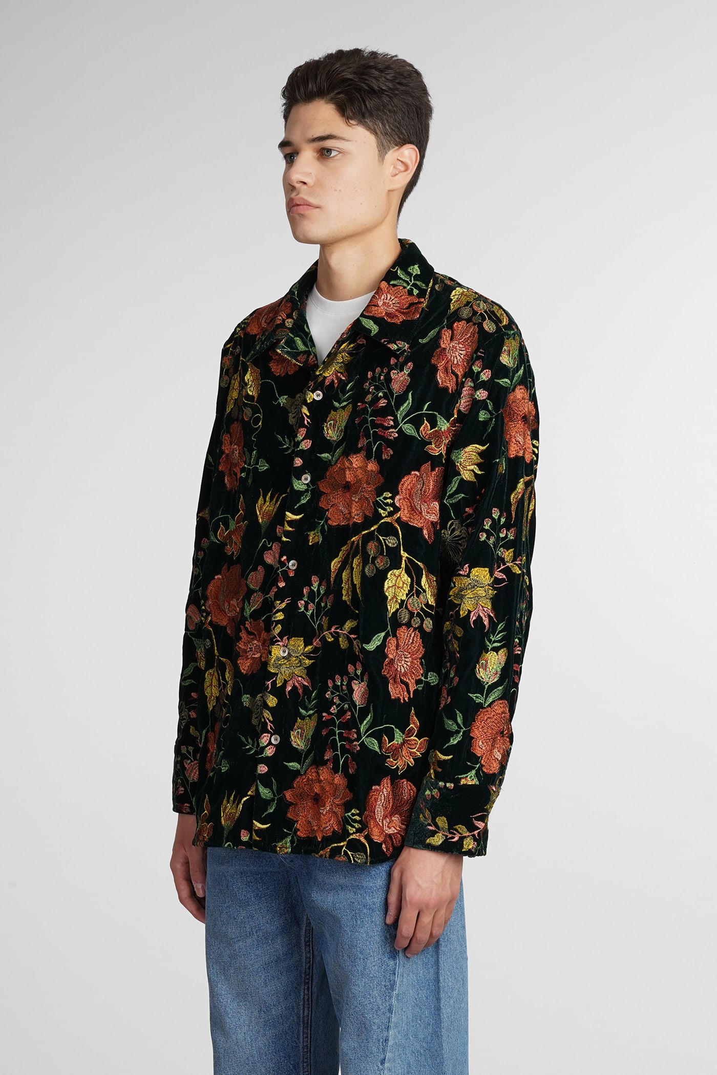 Shop Séfr Shirt In Green Polyester In The Valley Embroidery