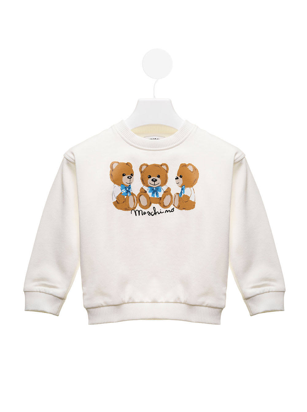 White Cotton Sweatshirt With Teddy Bear Print Moschino Kids Baby Boy