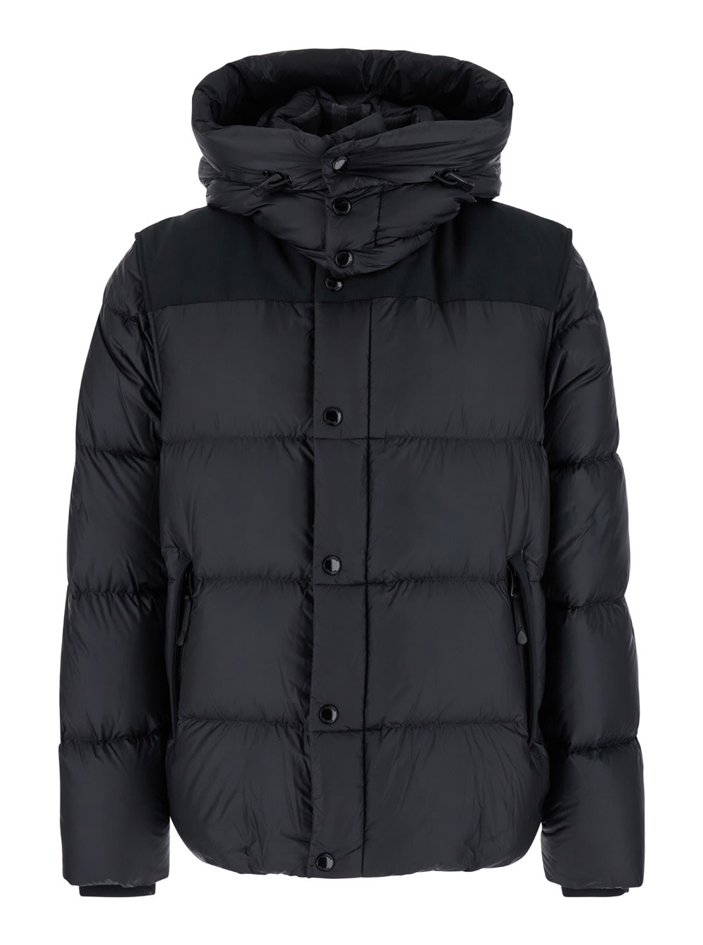 Shop Burberry Black Down Jacket With Hood And Logo Patch On The Sleeve In Tech Fabric Man