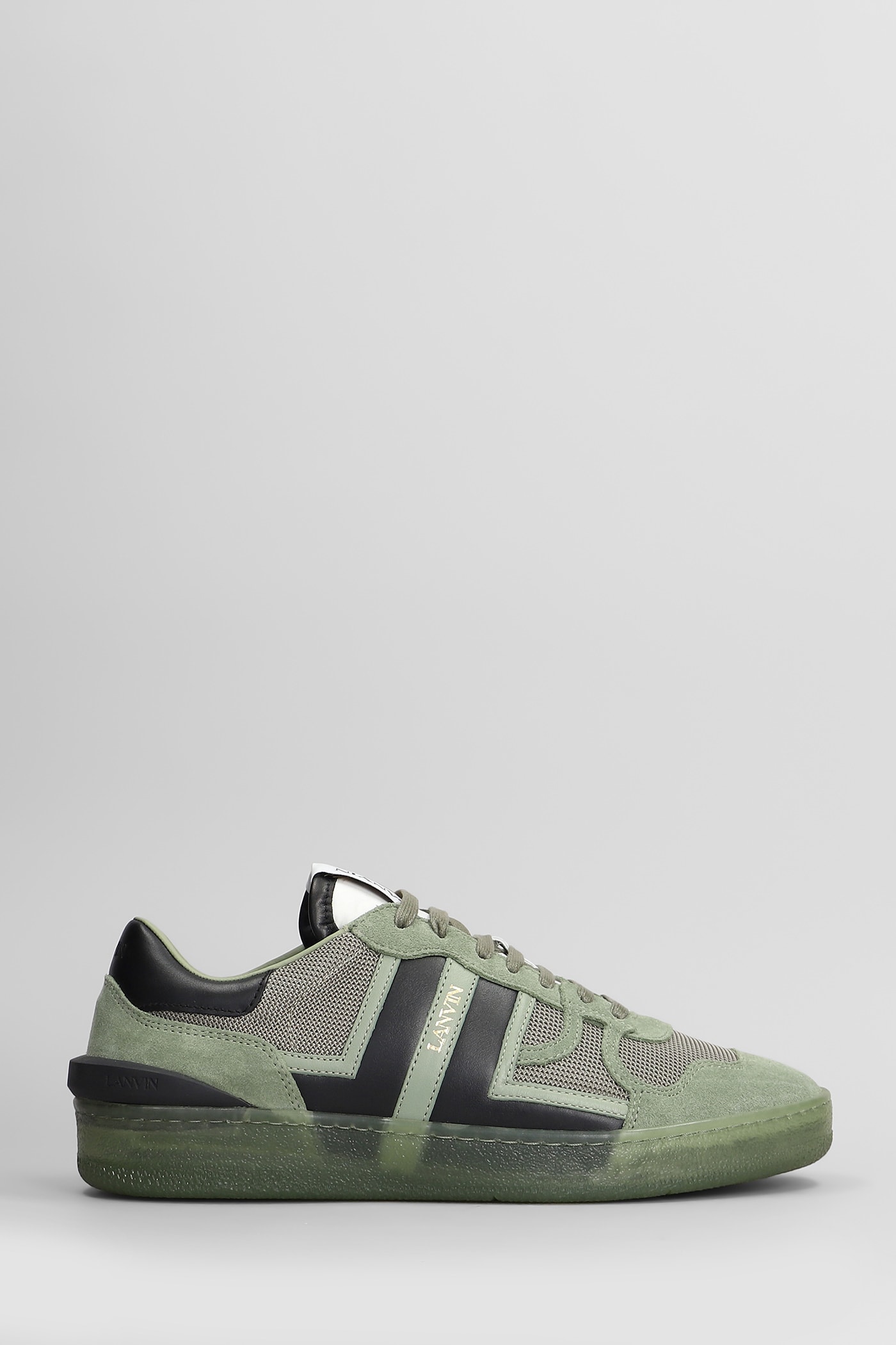 Lanvin Clay Sneakers In Green Suede And Fabric