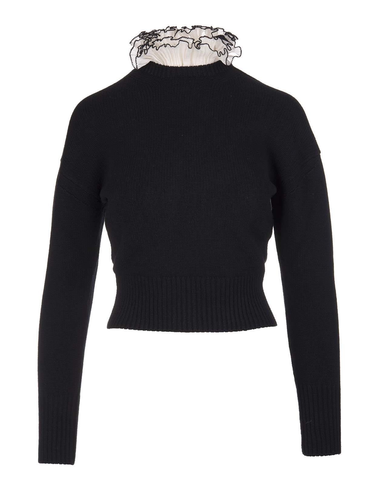 Alexander McQueen Woman Black Sweater With Ruches Detail