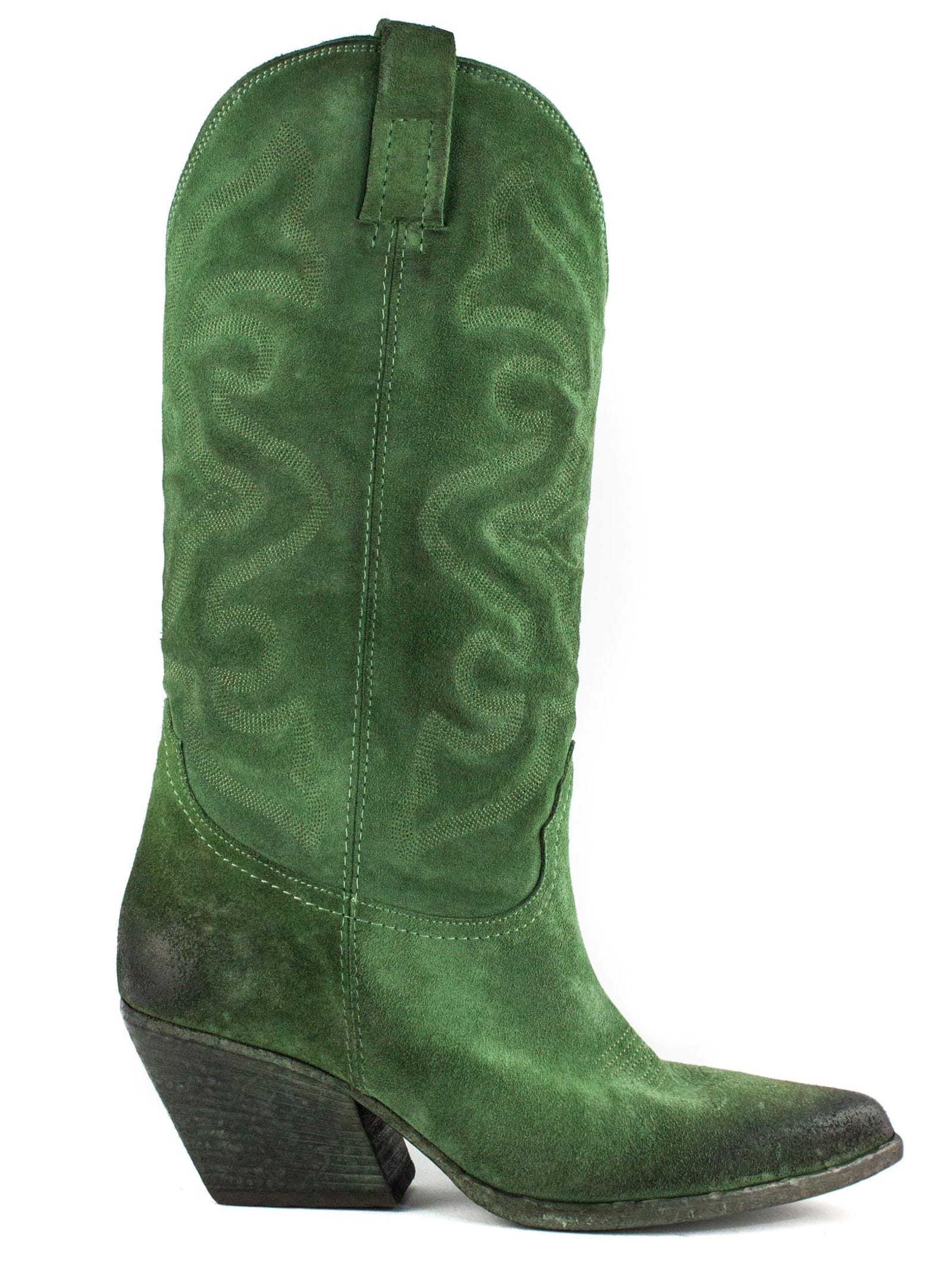 Elena Iachi Texan Ankle Boot In Green Suede