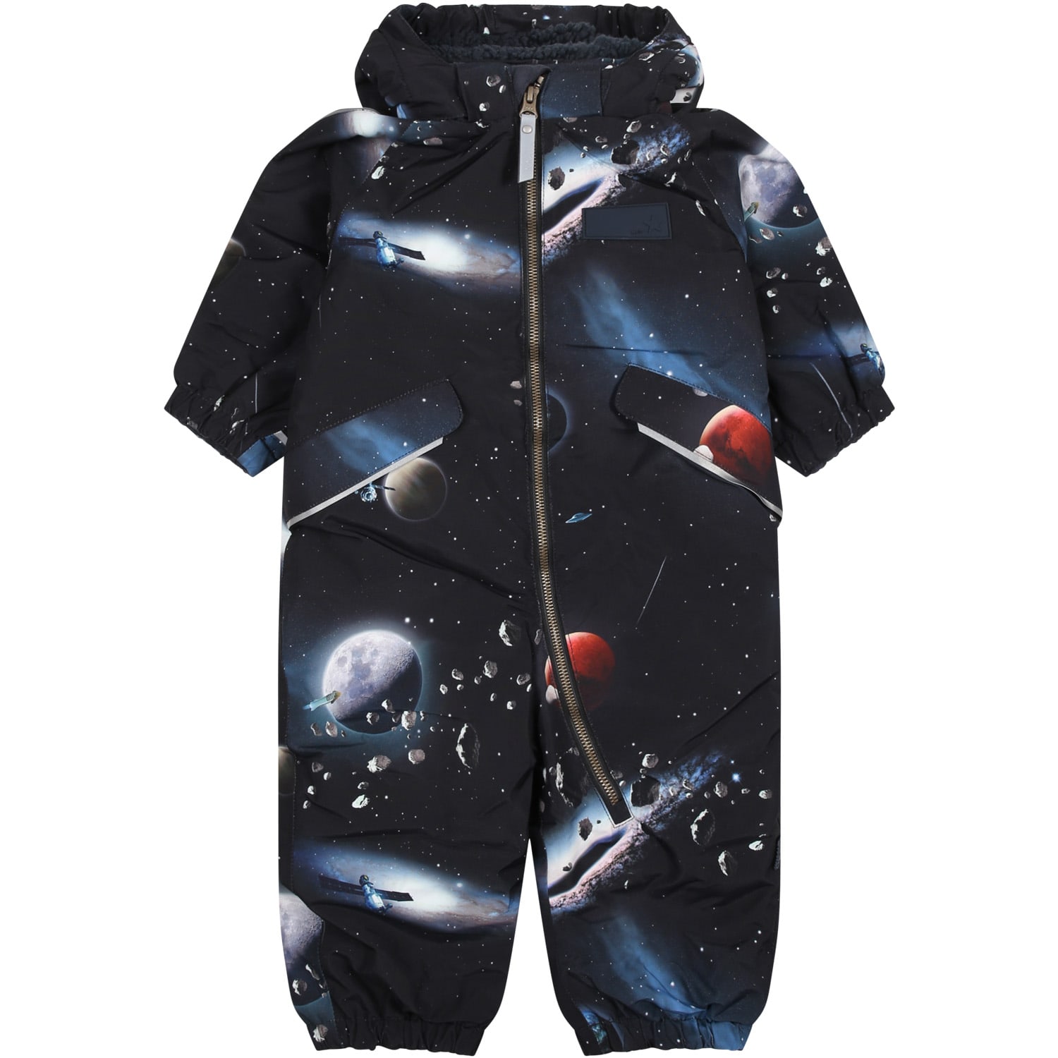 Molo Babies' Multicolor Snowsuit For Boy With Print And Logo In Blue