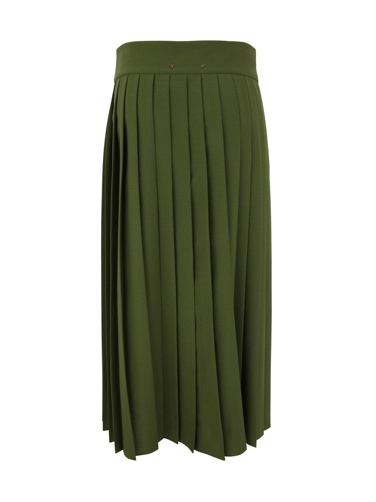 Shop Golden Goose Front Slit Pleated Skirt In Green