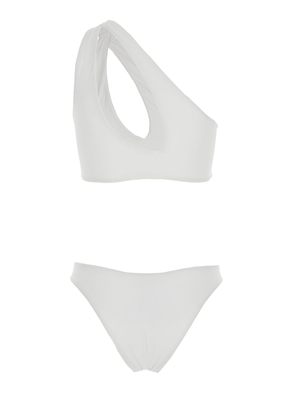 Shop Federica Tosi White One-shoulder Bikini With Tie Detail In Tech Fabric Stretch Woman