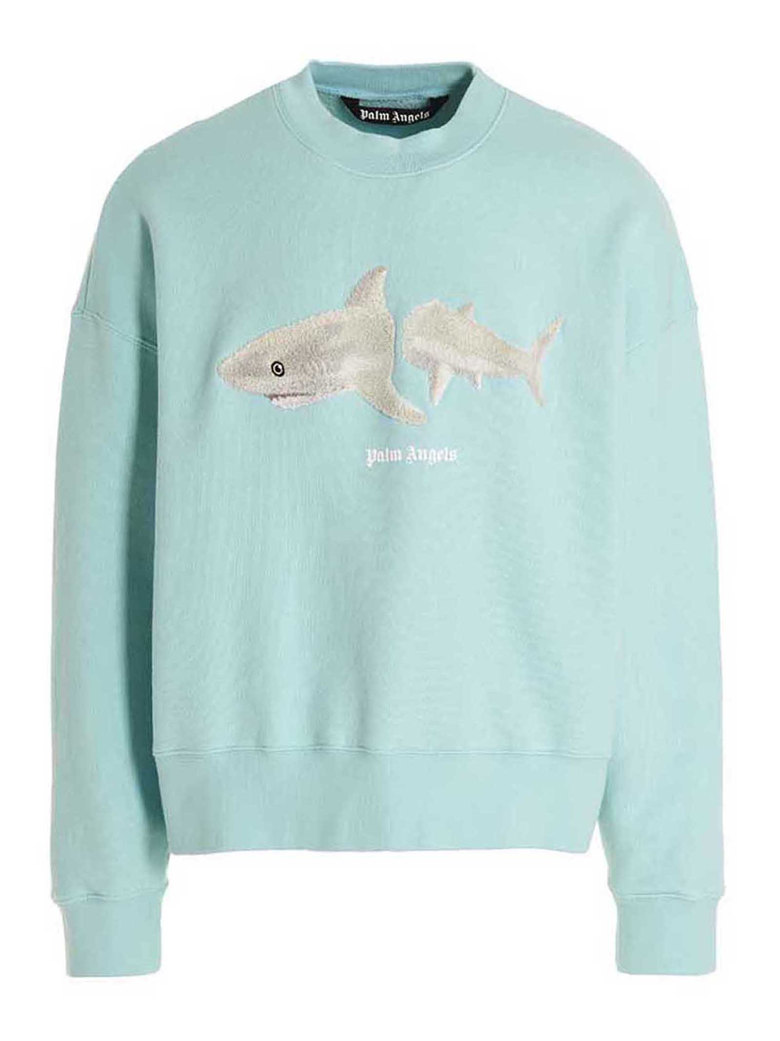 Shop Palm Angels White Shark Sweatshirt In Light Blue