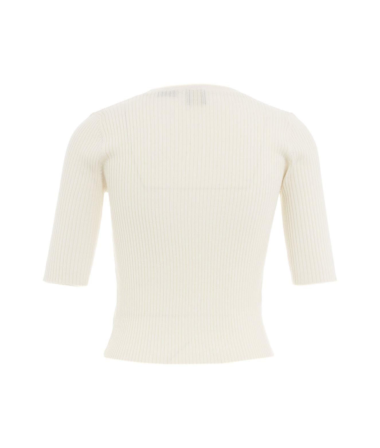 Shop Pinko Ribbed Jumper In Bianco Latte